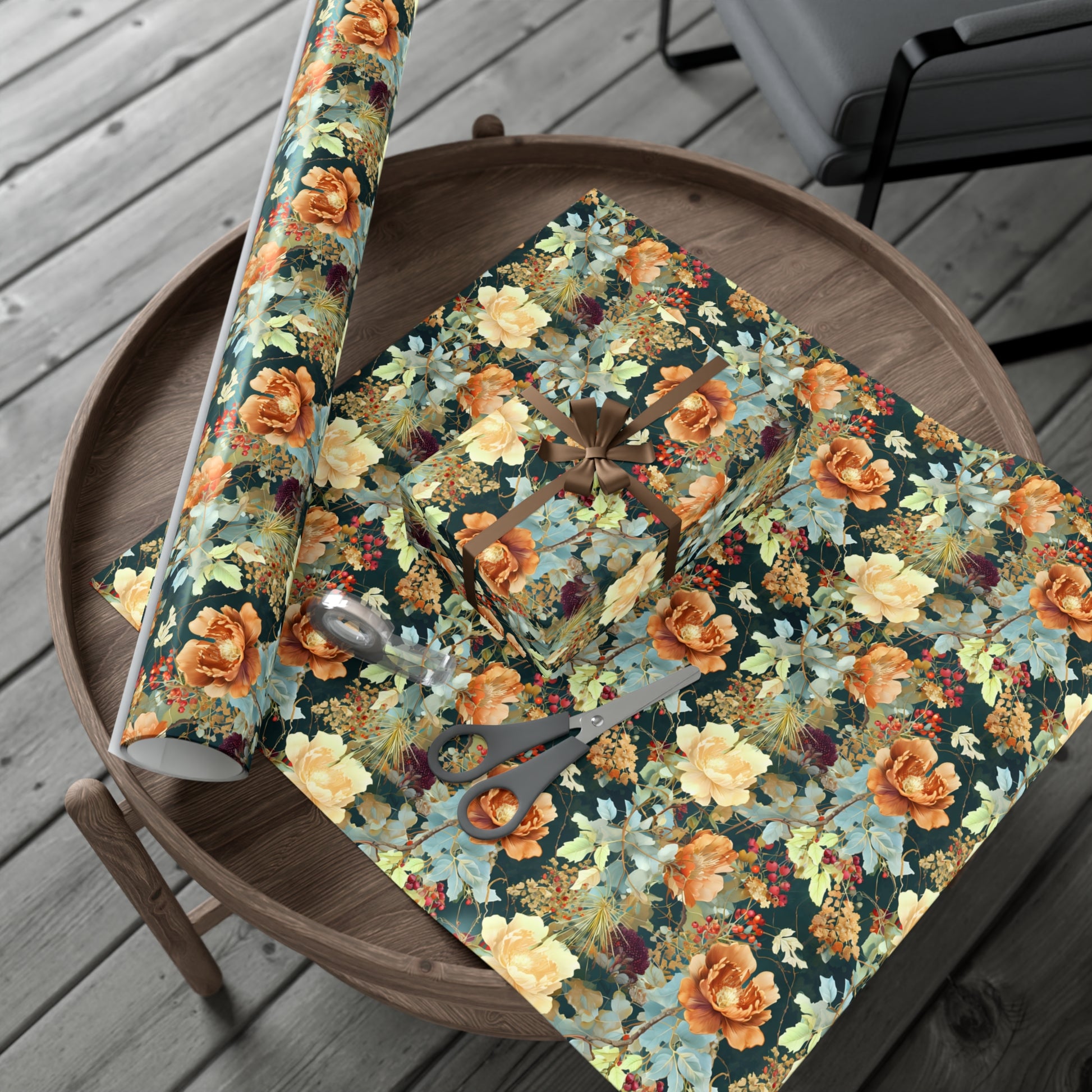 Gift Wrap Papers, Art Nouveau Floral Pattern Showcasing Vibrant Fall Colors, Wrapping Paper Roll, Holiday Gift Wrap, Gift Packaging, Craft