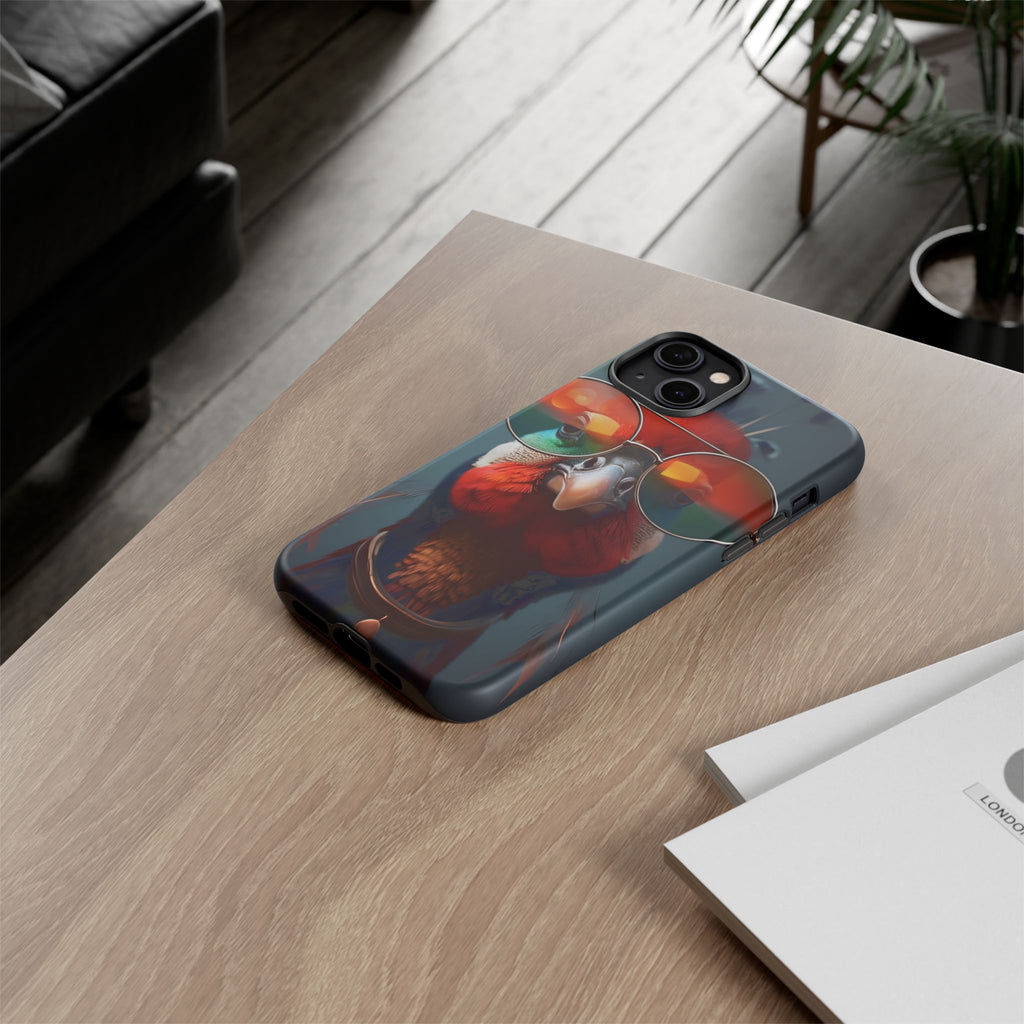 Phone Cases, Bright Exotic Bird in Cool Sunglasses, Protective Tough Cover, Tropical Animal Print, Unique Gift for Bird Lovers, Accessories