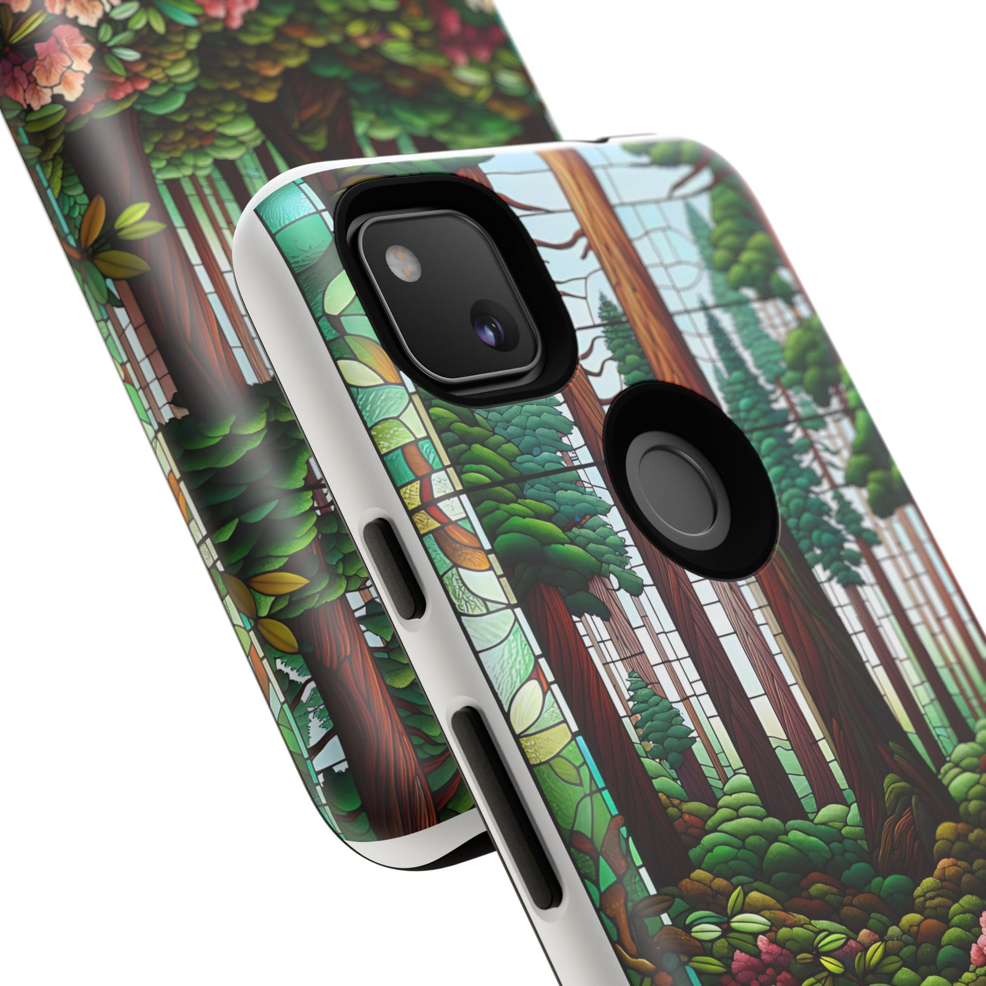 Nature Inspired Tough Cases - Redwood Trees & Rhododendrons Stained Glass iPhone Cover, Protective Phone Shell, Unique Samsung Galaxy Case,