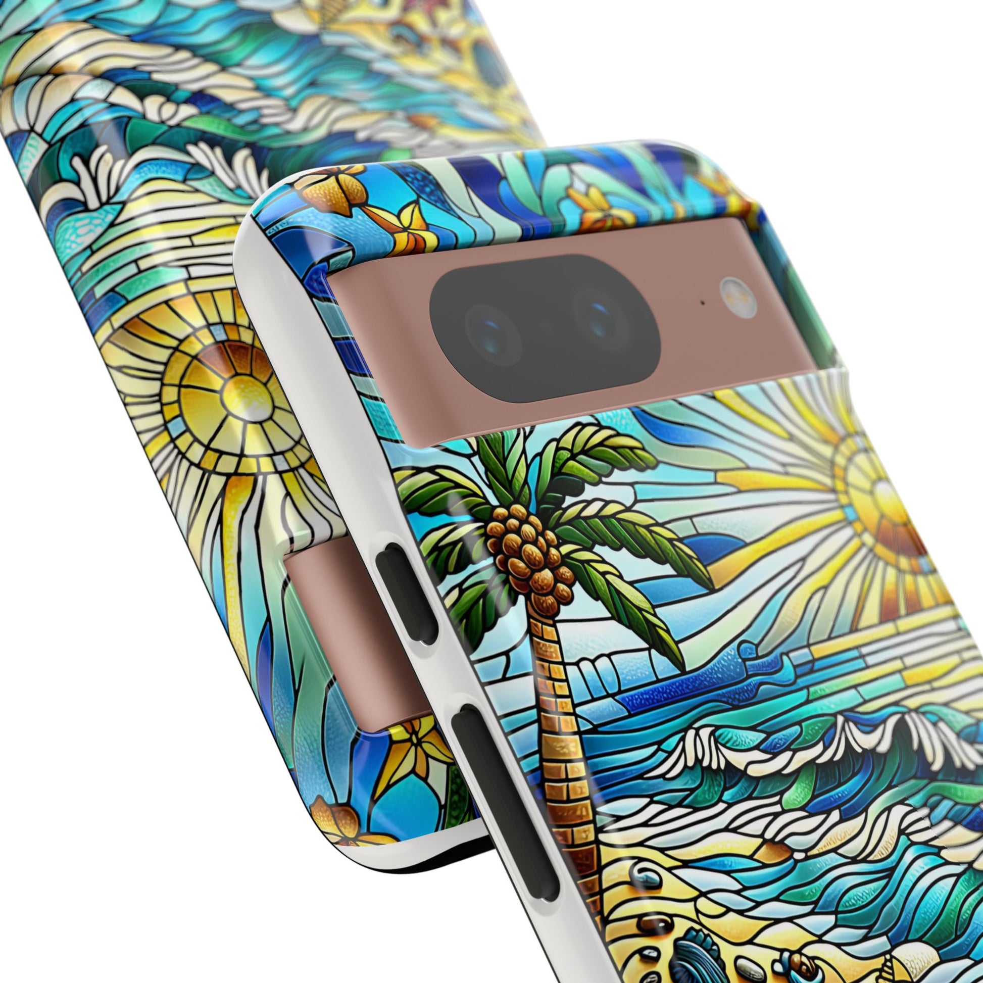 Stained Glass Tough Case, Protective Phone Case, Nature Inspired Smartphone Case, Summer Beach Play Day Phone Cover, Tough Phone Case for