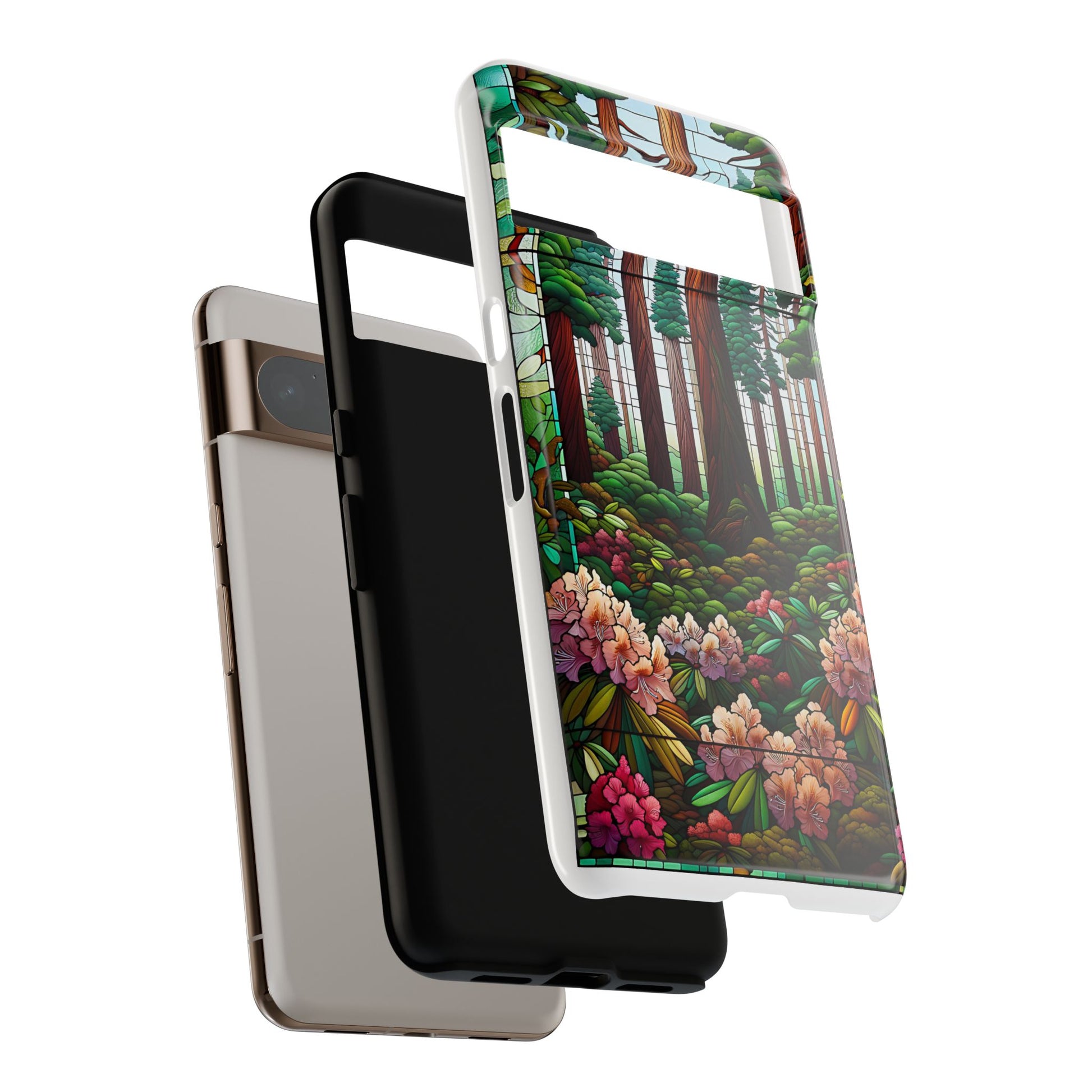 Nature Inspired Tough Cases - Redwood Trees & Rhododendrons Stained Glass iPhone Cover, Protective Phone Shell, Unique Samsung Galaxy Case,