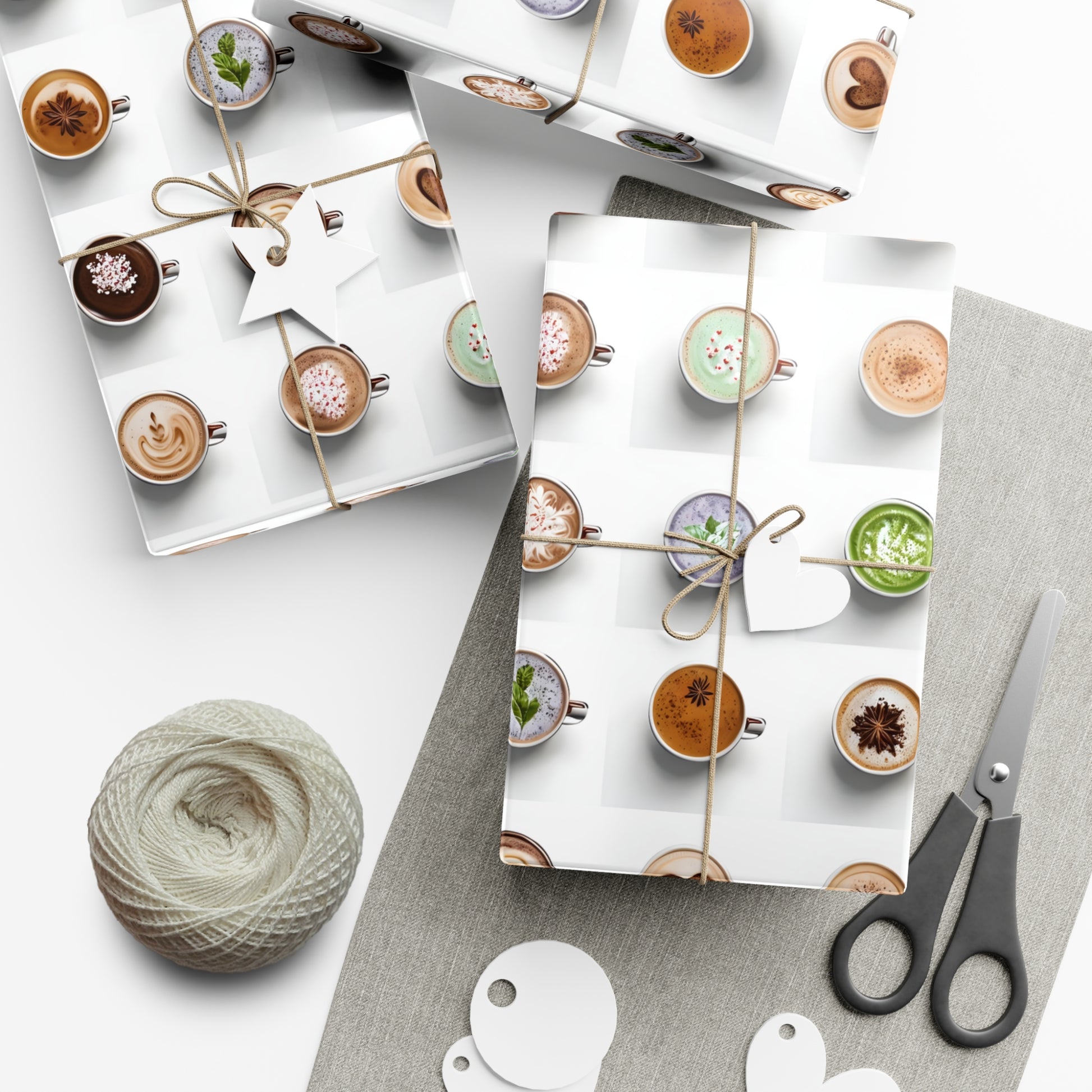 Wrapping Paper, Colorful Lattes On White Background - Gift Wrap Rolls, Eco-Friendly Gift Wrap, Holiday