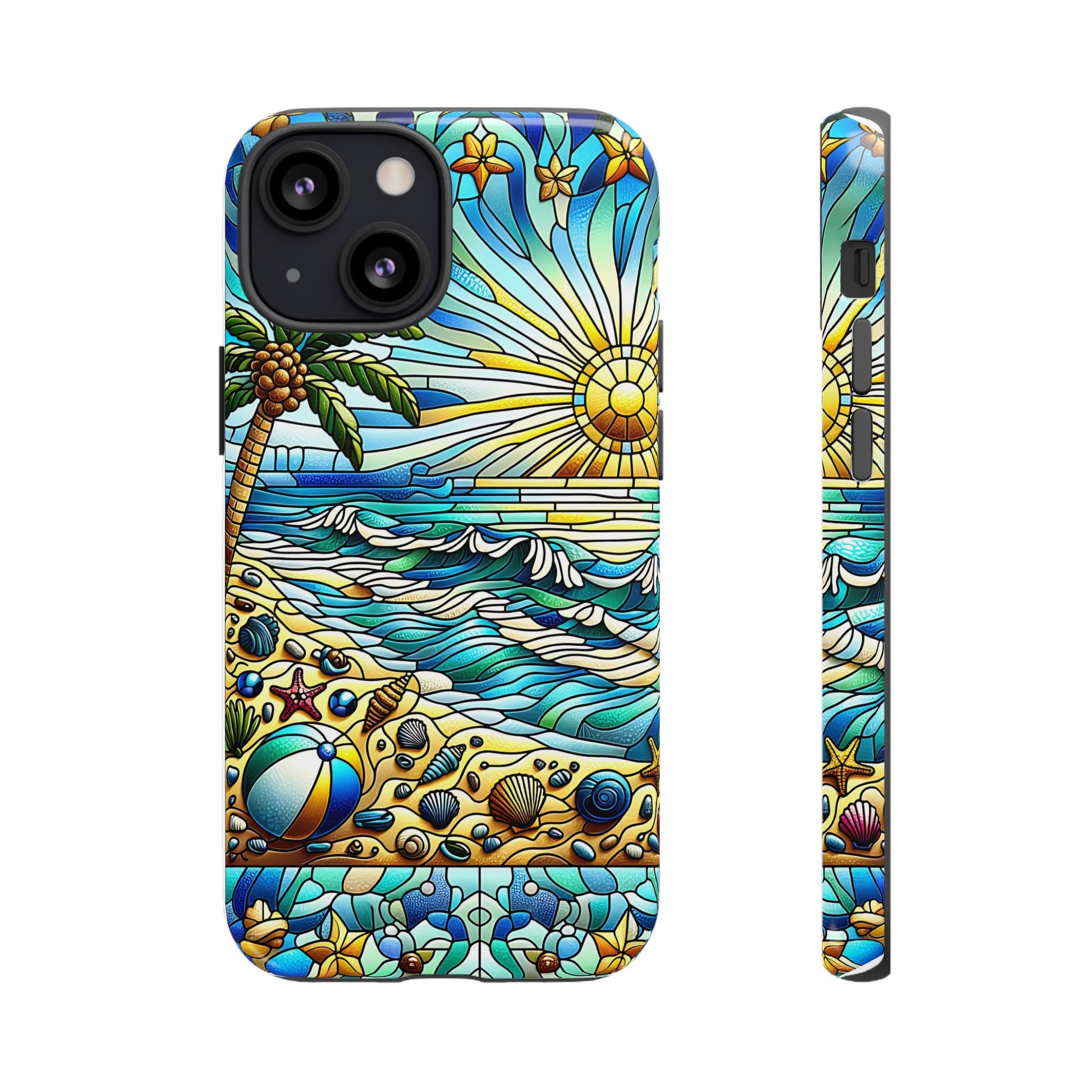 Stained Glass Tough Case, Protective Phone Case, Nature Inspired Smartphone Case, Summer Beach Play Day Phone Cover, Tough Phone Case for