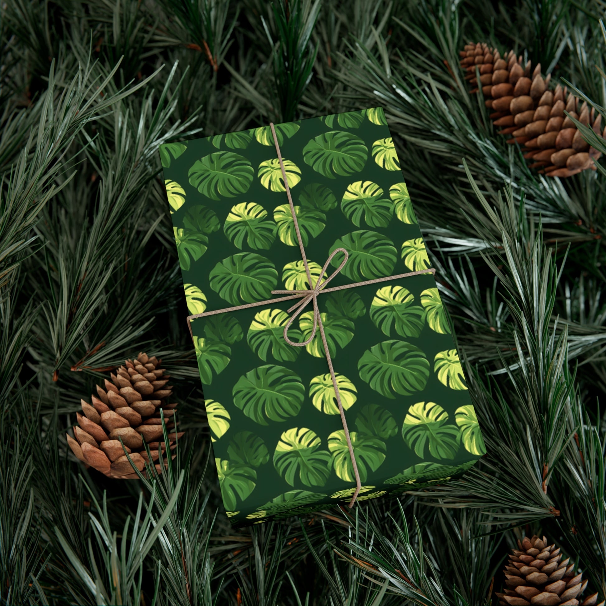Tropical Botanical Pattern Featuring Stylized Monstera Leaves Wrapping Paper