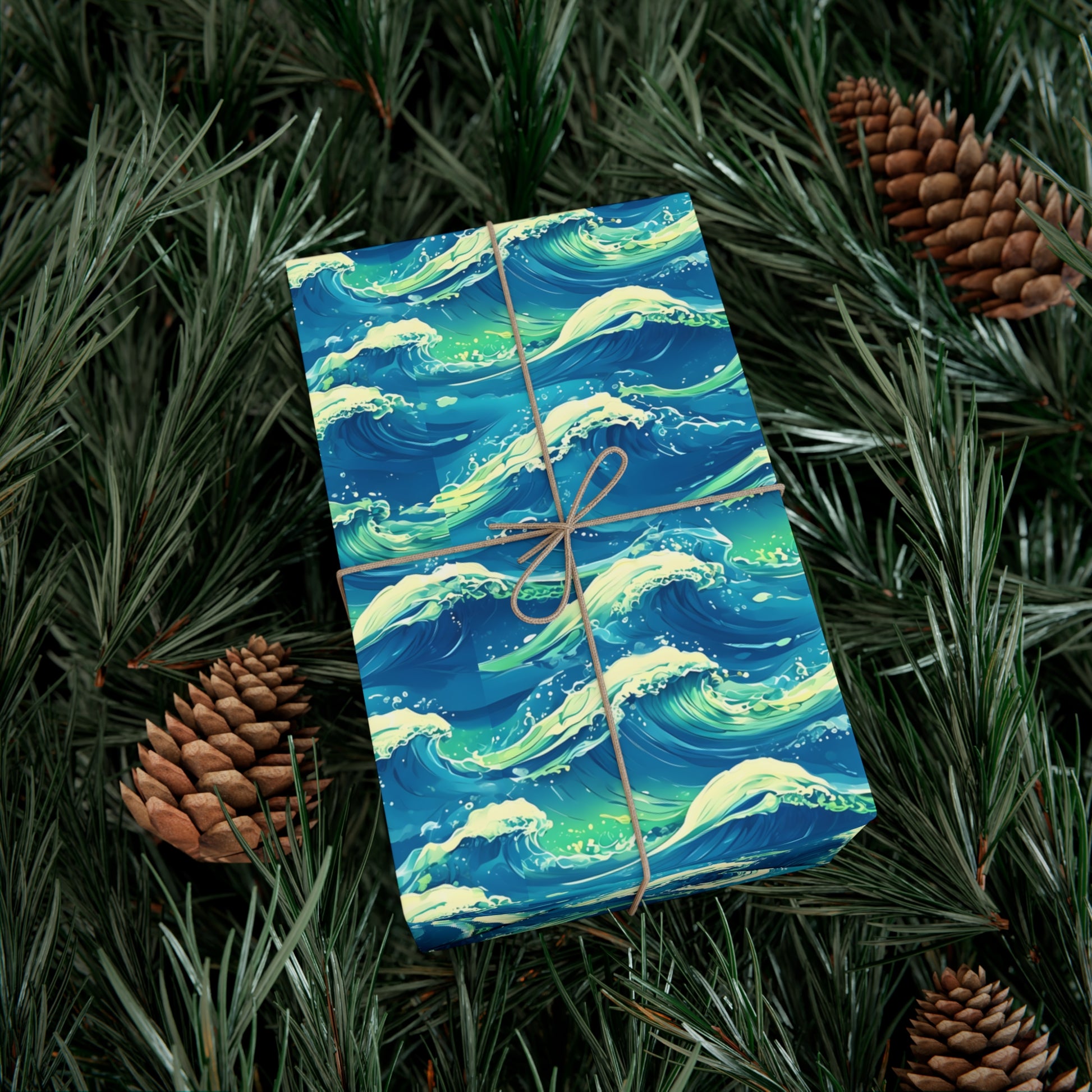 Wrapping Paper, Vibrant Seamless Ocean Waves Gift Wrap Roll, Nautical Gift Packaging, Beach Theme Gift Wrap, Coastal Holiday Wrapping