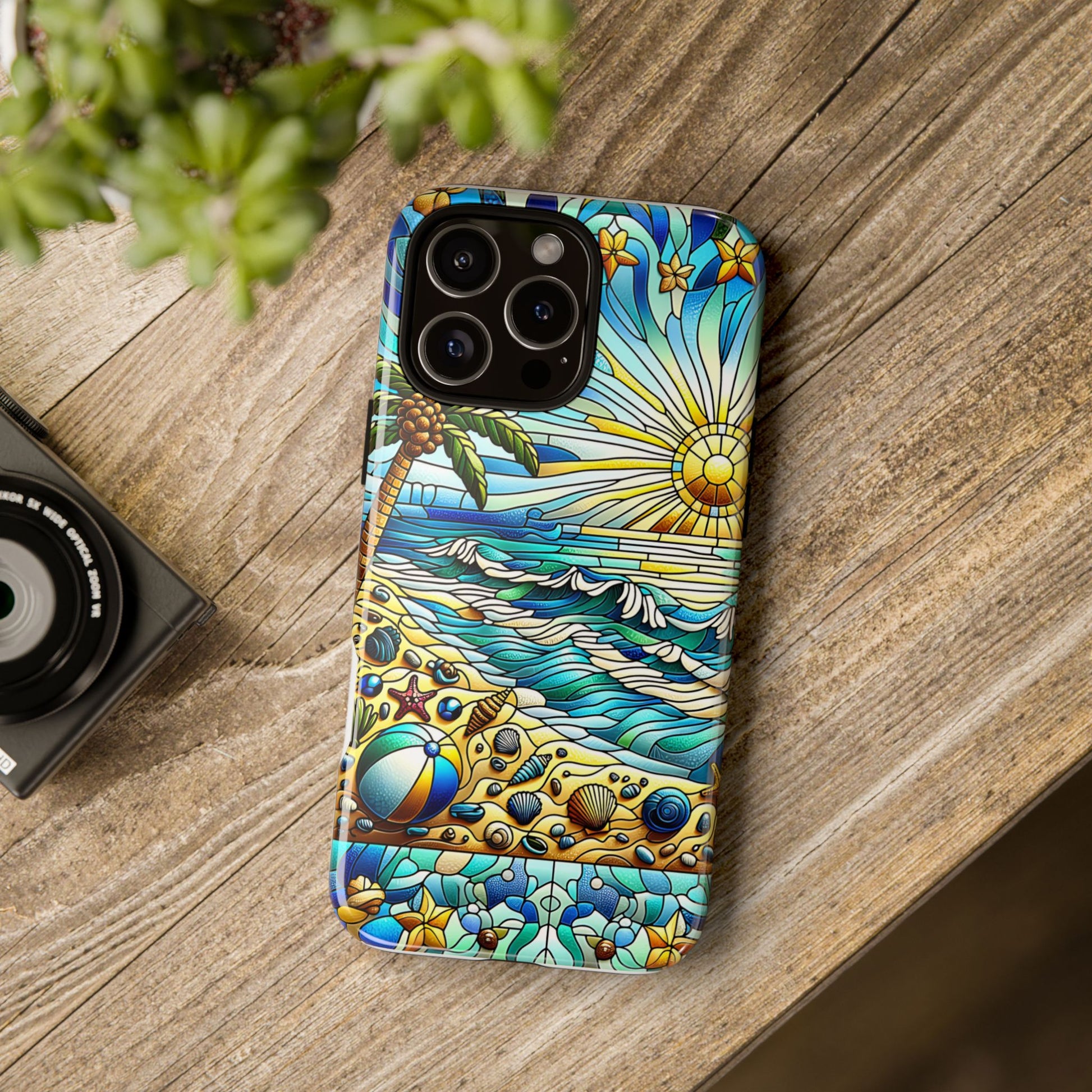 Stained Glass Tough Case, Protective Phone Case, Nature Inspired Smartphone Case, Summer Beach Play Day Phone Cover, Tough Phone Case for