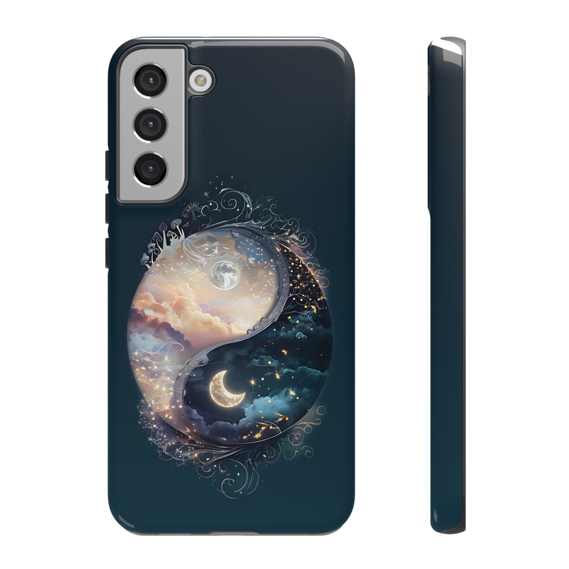 Phone Case, Yin-Yang Symbol Design, Whimsical Day Night Fantasy Print, Protective Cover, Tough Skin, Phone Accessories, Phone Protection