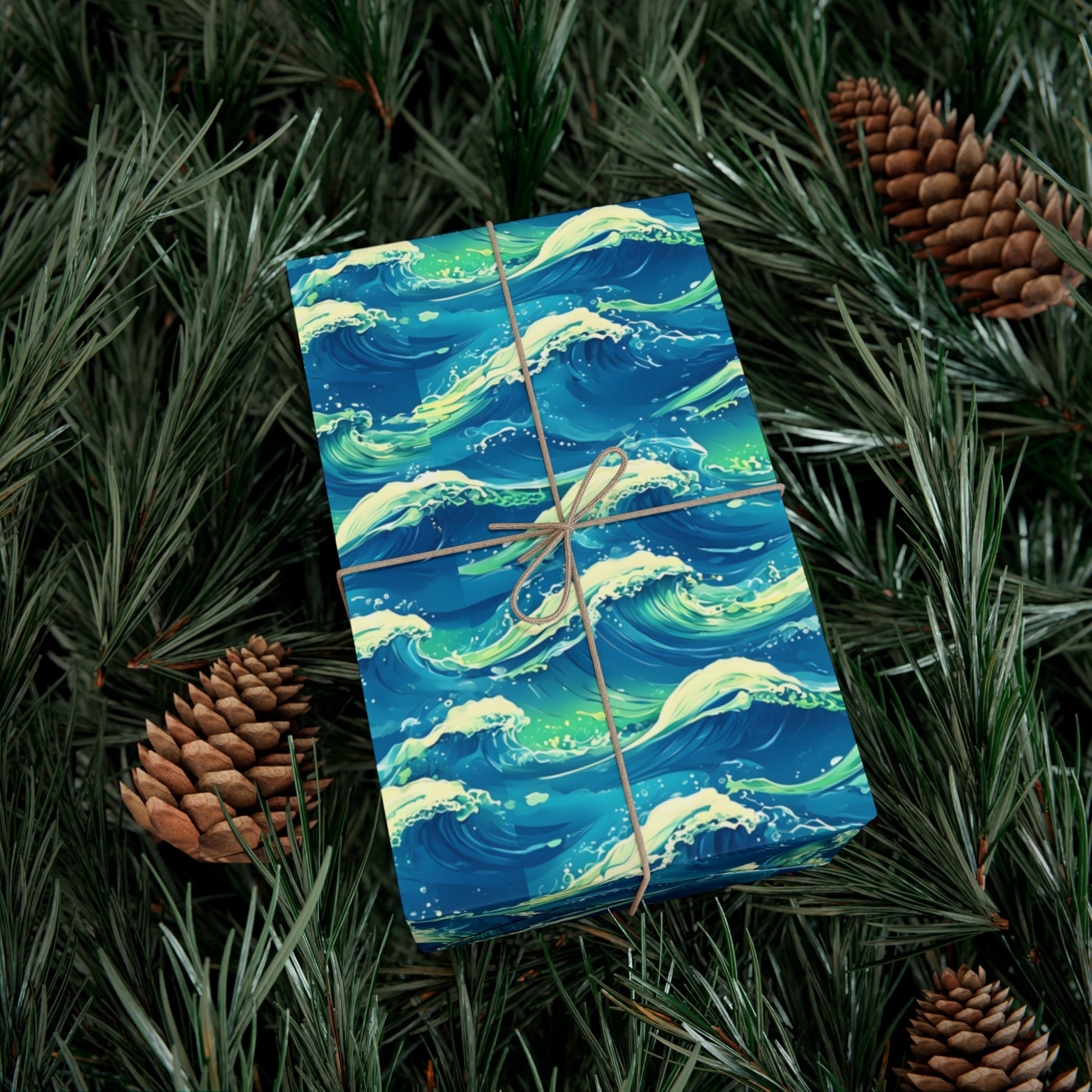 Wrapping Paper, Vibrant Seamless Ocean Waves Gift Wrap Roll, Nautical Gift Packaging, Beach Theme Gift Wrap, Coastal Holiday Wrapping