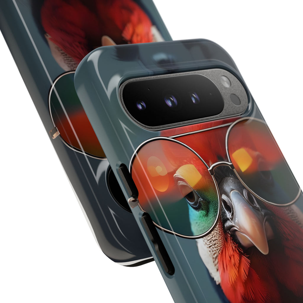 Phone Cases, Bright Exotic Bird in Cool Sunglasses, Protective Tough Cover, Tropical Animal Print, Unique Gift for Bird Lovers, Accessories