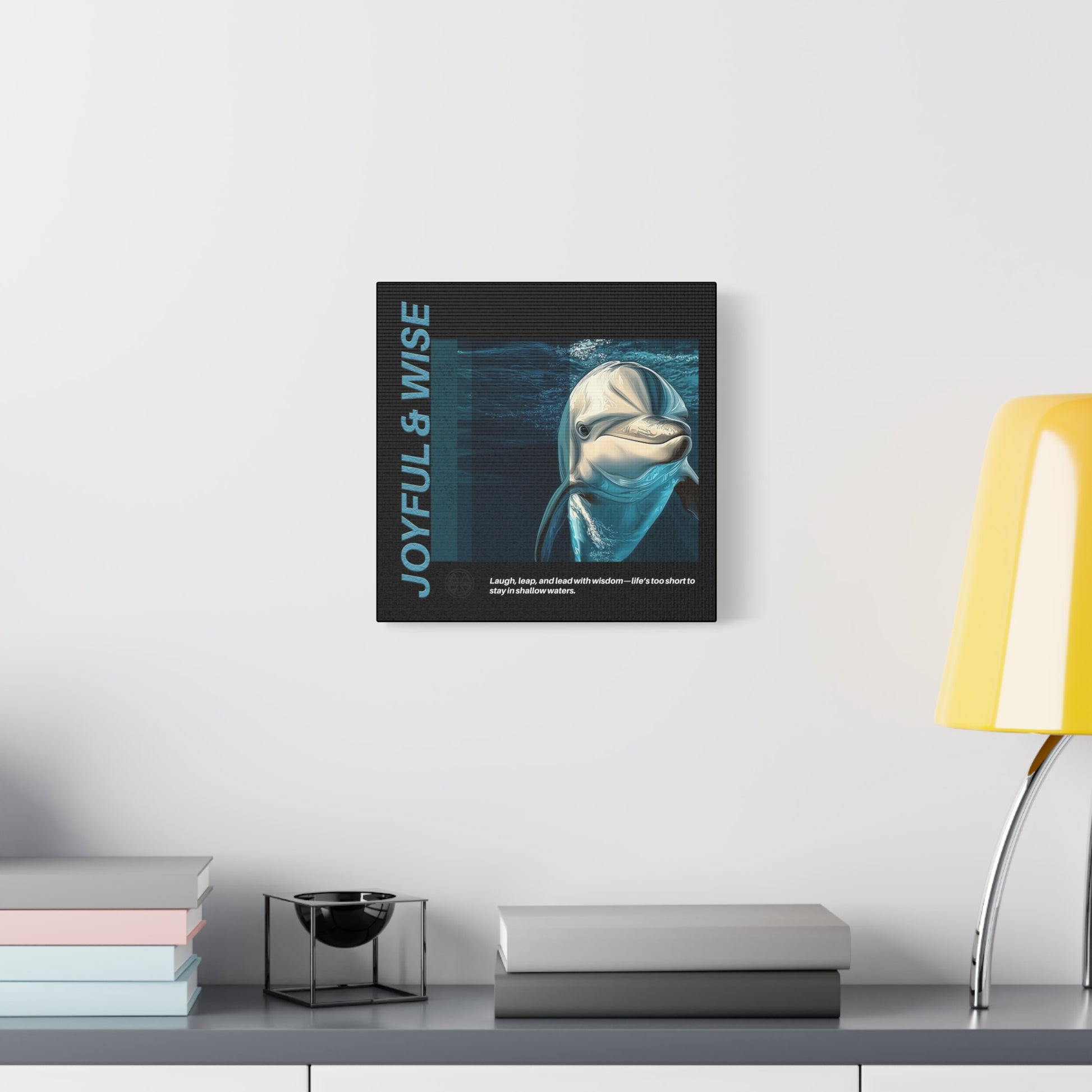 Inspirational Dolphin Canvas Art, Joyful & Wise Wall Decor, Motivational Home Decor, Ocean-Themed Gift, Abstract Animal Artwork, Nautical
