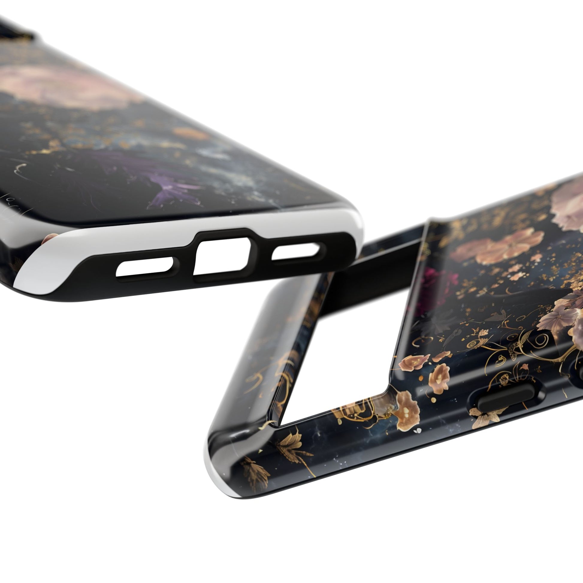 Phone Case, Whimsical Floral Pattern Against Cosmic Nebulous Background. Galaxy, Space, Tough Protective Cover, Unique Gift, Trendy