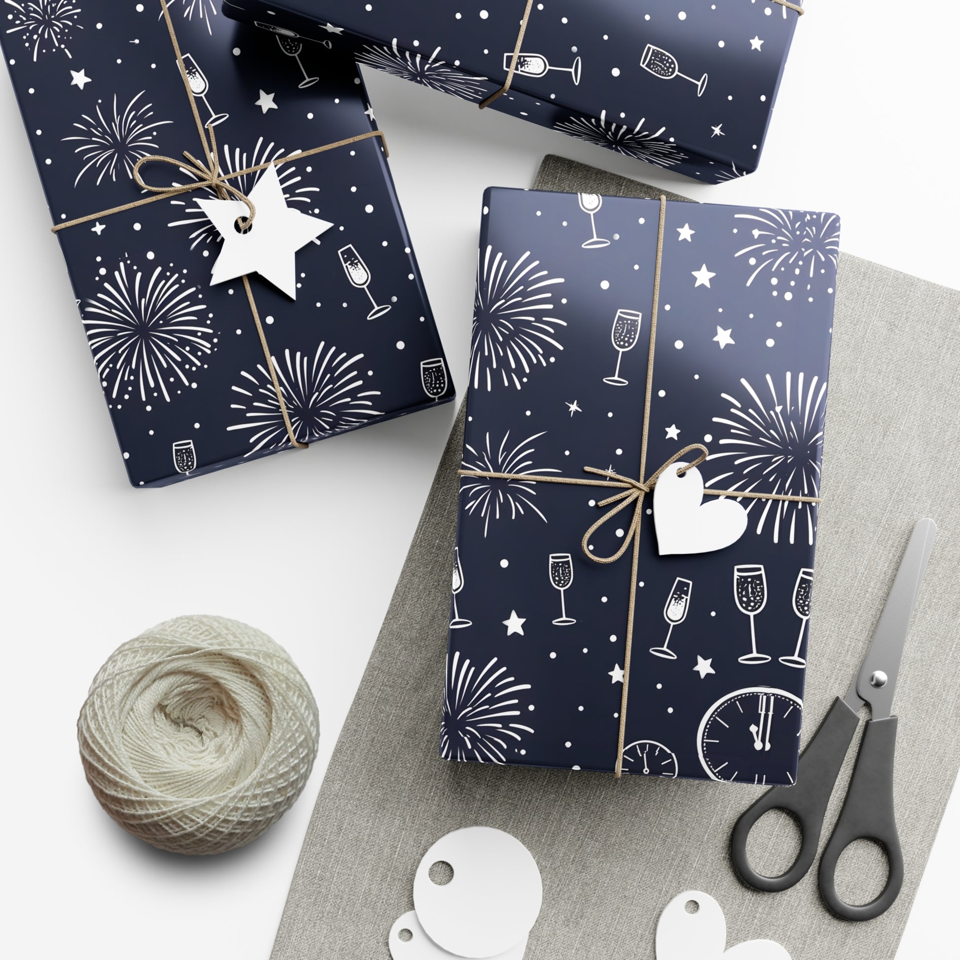 Gift Wrap Papers - New Year's Eve Celebration Pattern With Fireworks And Champagne, Holiday Gift Wrap, Wrapping Paper, Party Supplies,