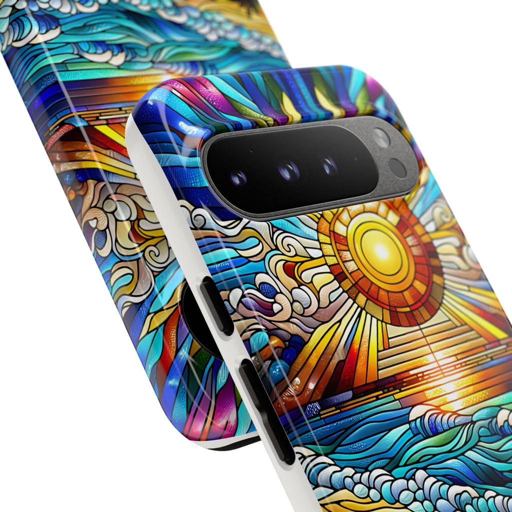 Stained Glass Tough Cases, Protective Phone Case, Nature Inspired Smartphone Cover, Beach Day Summer Accessories, Ocean Lover Gift