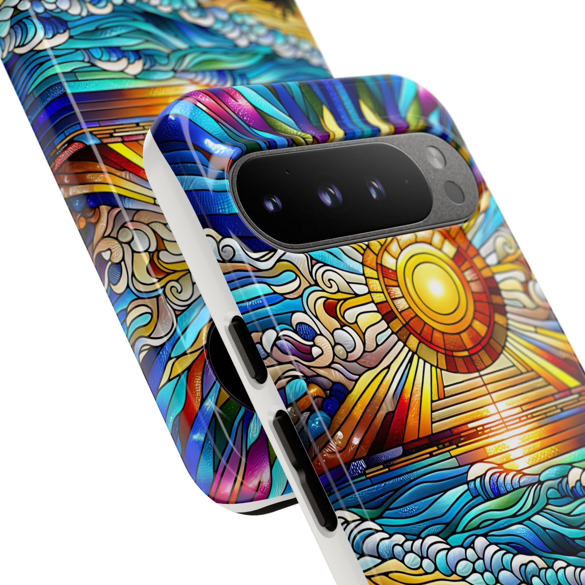 Stained Glass Tough Cases, Protective Phone Case, Nature Inspired Smartphone Cover, Beach Day Summer Accessories, Ocean Lover Gift