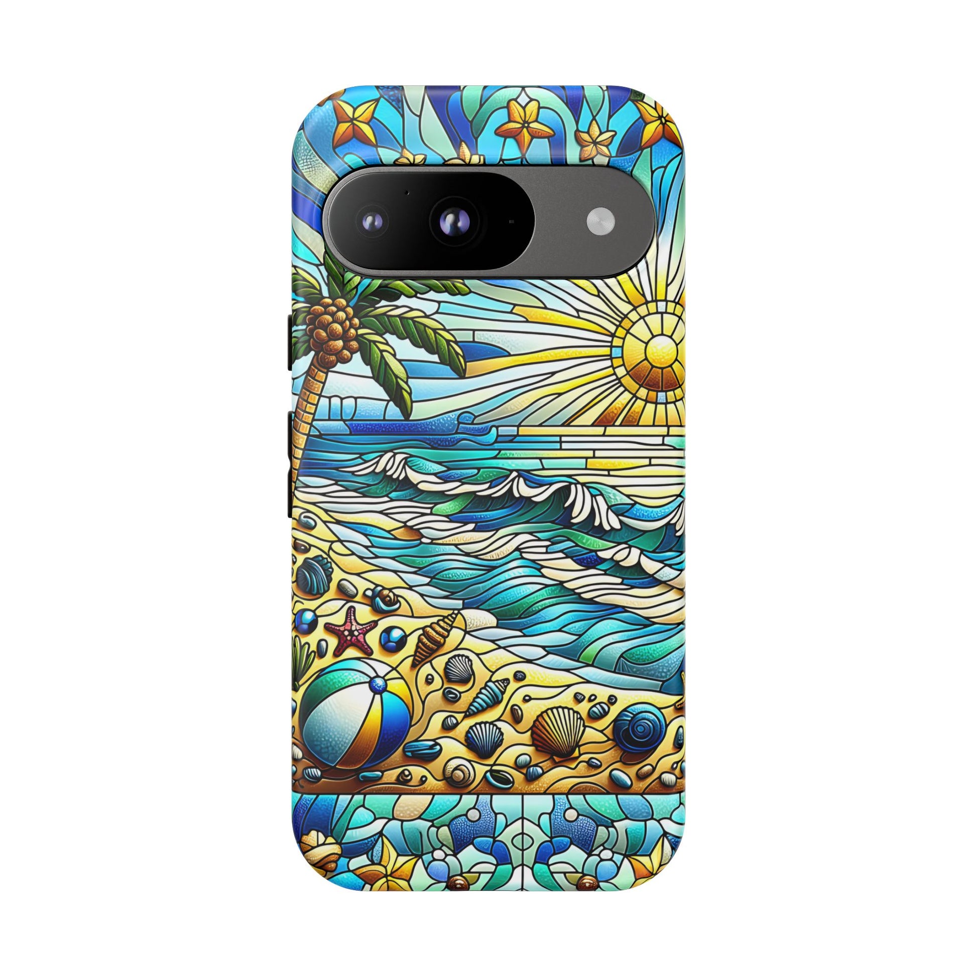 Stained Glass Tough Case, Protective Phone Case, Nature Inspired Smartphone Case, Summer Beach Play Day Phone Cover, Tough Phone Case for