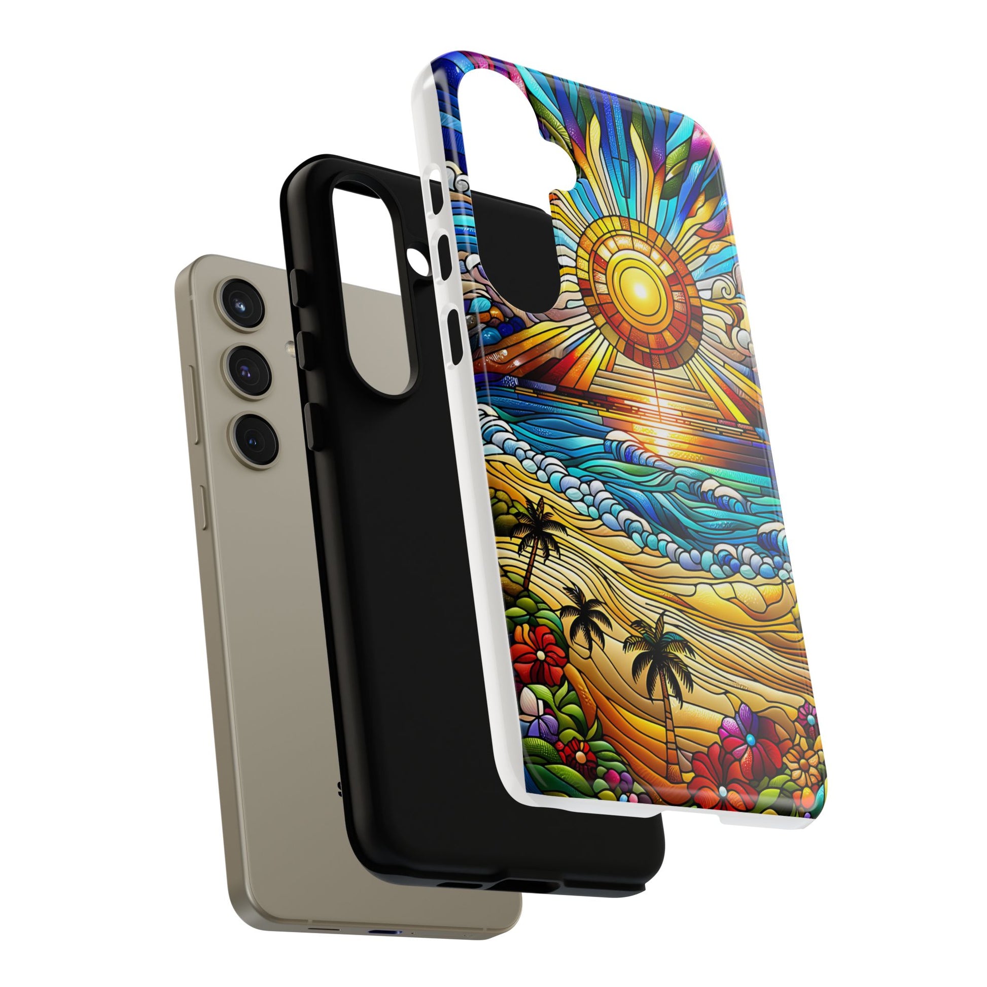 Stained Glass Tough Cases, Protective Phone Case, Nature Inspired Smartphone Cover, Beach Day Summer Accessories, Ocean Lover Gift