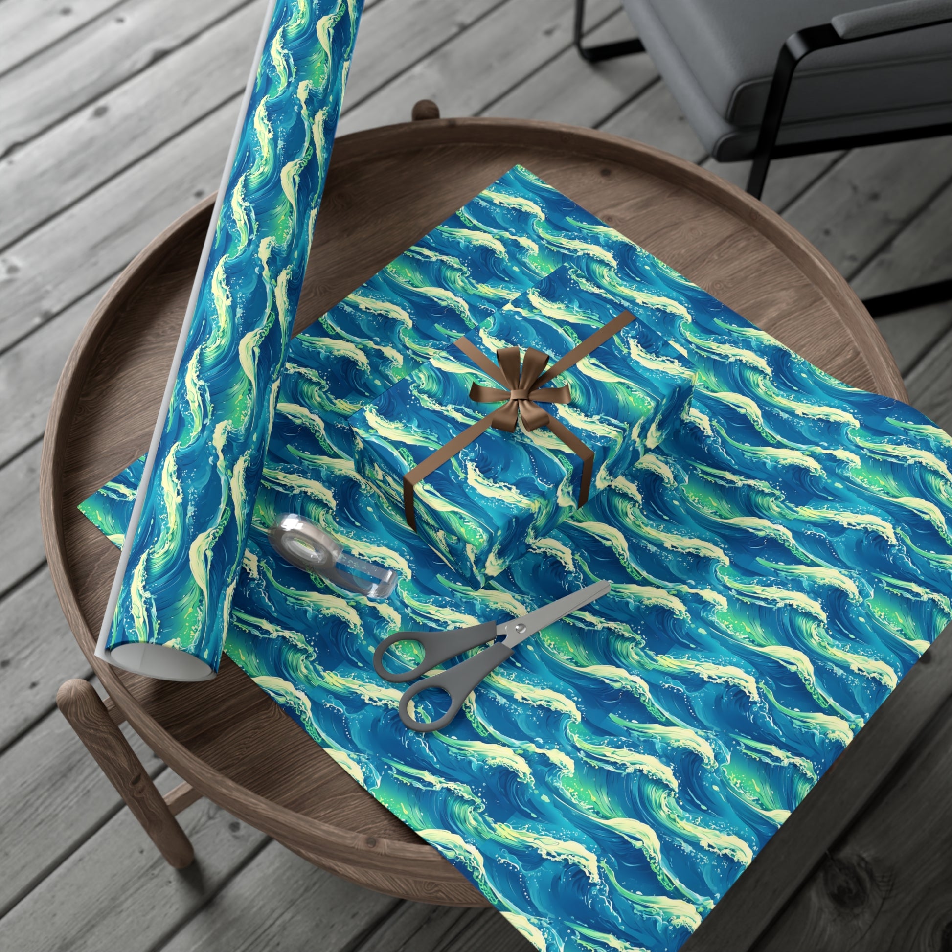 Wrapping Paper, Vibrant Seamless Ocean Waves Gift Wrap Roll, Nautical Gift Packaging, Beach Theme Gift Wrap, Coastal Holiday Wrapping