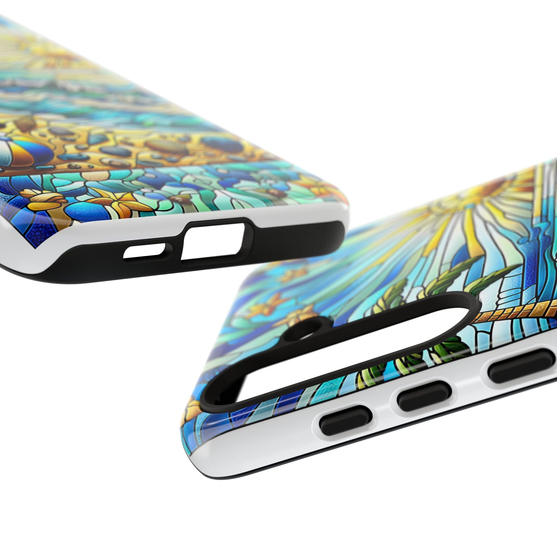 Stained Glass Tough Case, Protective Phone Case, Nature Inspired Smartphone Case, Summer Beach Play Day Phone Cover, Tough Phone Case for