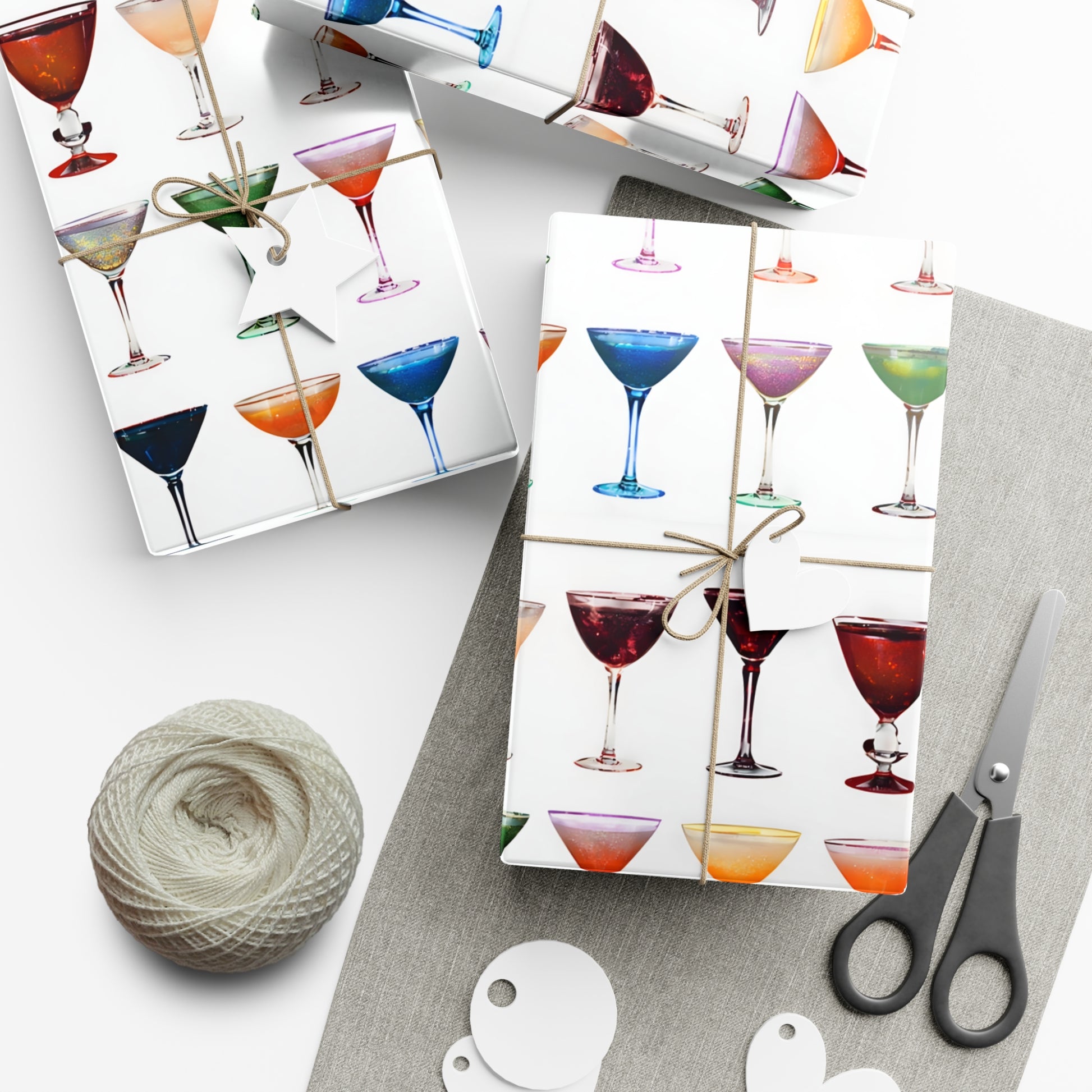 Wrapping Paper, Colorful Cocktails On White Background - Gift Wrap Rolls, Eco-Friendly Gift Wrap, Holiday