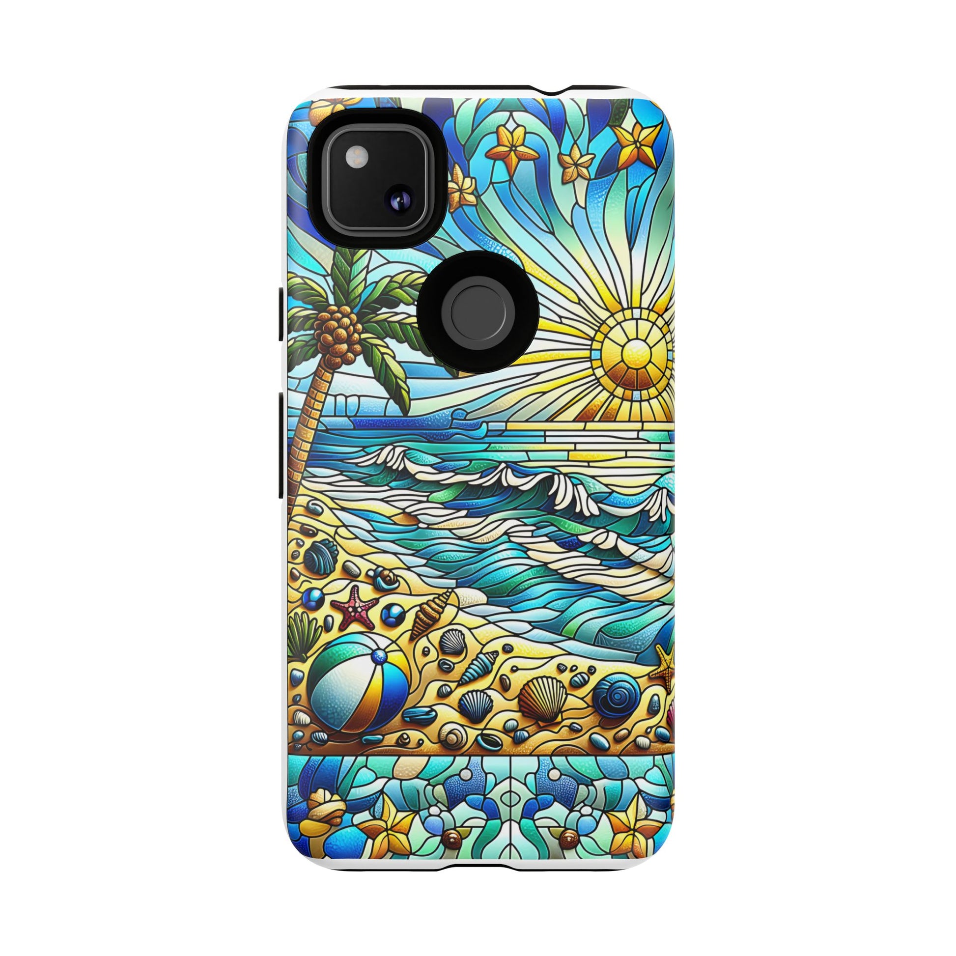 Stained Glass Tough Case, Protective Phone Case, Nature Inspired Smartphone Case, Summer Beach Play Day Phone Cover, Tough Phone Case for