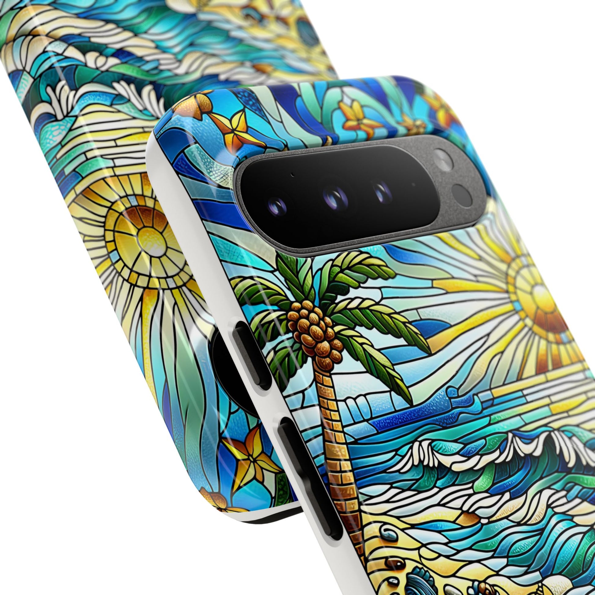 Stained Glass Tough Case, Protective Phone Case, Nature Inspired Smartphone Case, Summer Beach Play Day Phone Cover, Tough Phone Case for