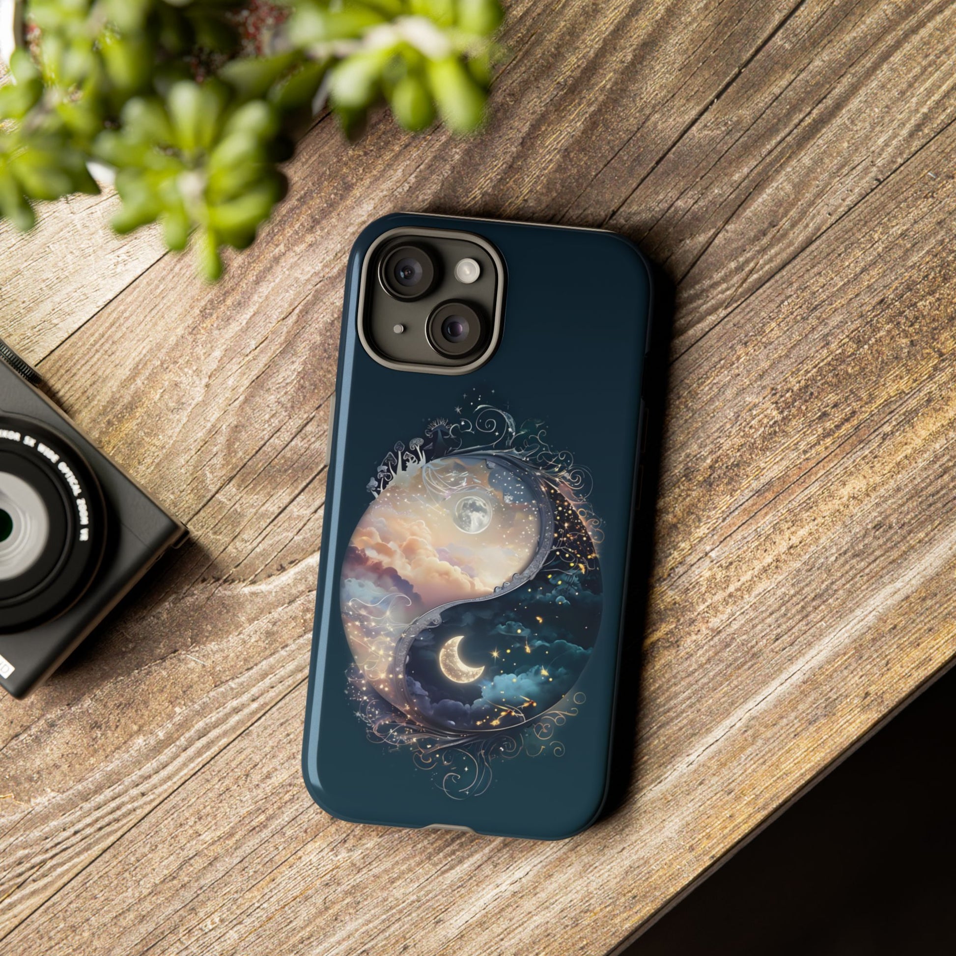 Phone Case, Yin-Yang Symbol Design, Whimsical Day Night Fantasy Print, Protective Cover, Tough Skin, Phone Accessories, Phone Protection