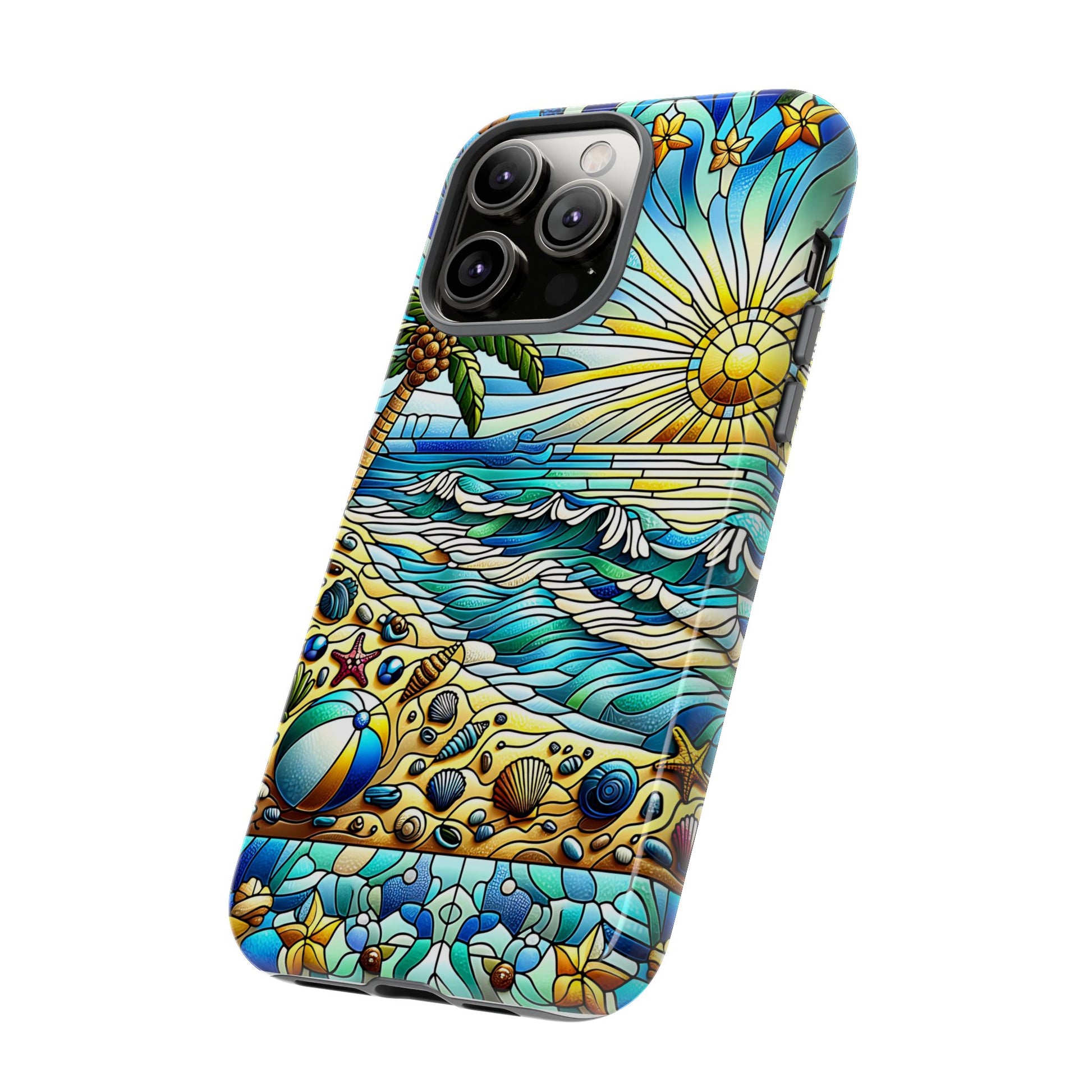 Stained Glass Tough Case, Protective Phone Case, Nature Inspired Smartphone Case, Summer Beach Play Day Phone Cover, Tough Phone Case for