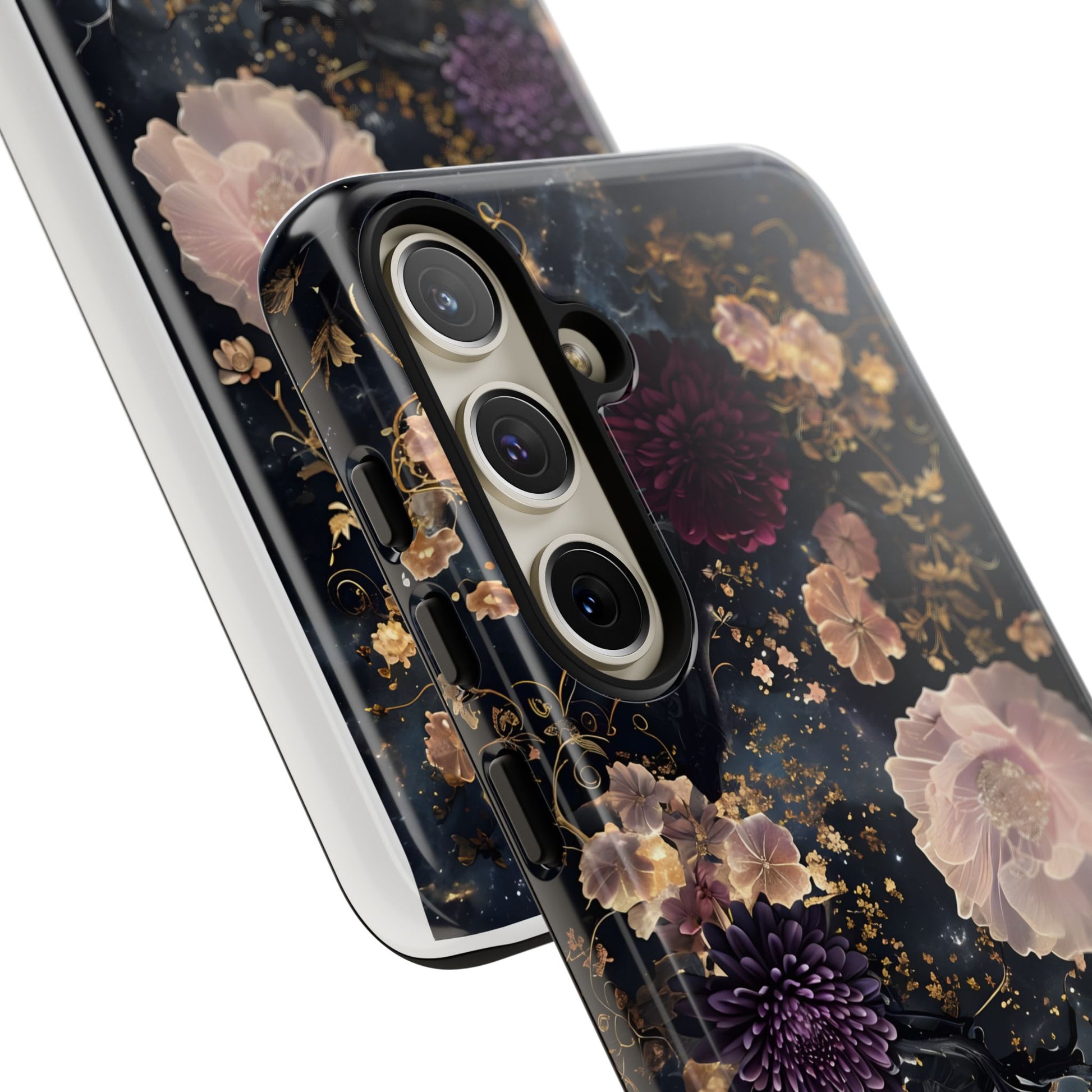 Phone Case, Whimsical Floral Pattern Against Cosmic Nebulous Background. Galaxy, Space, Tough Protective Cover, Unique Gift, Trendy