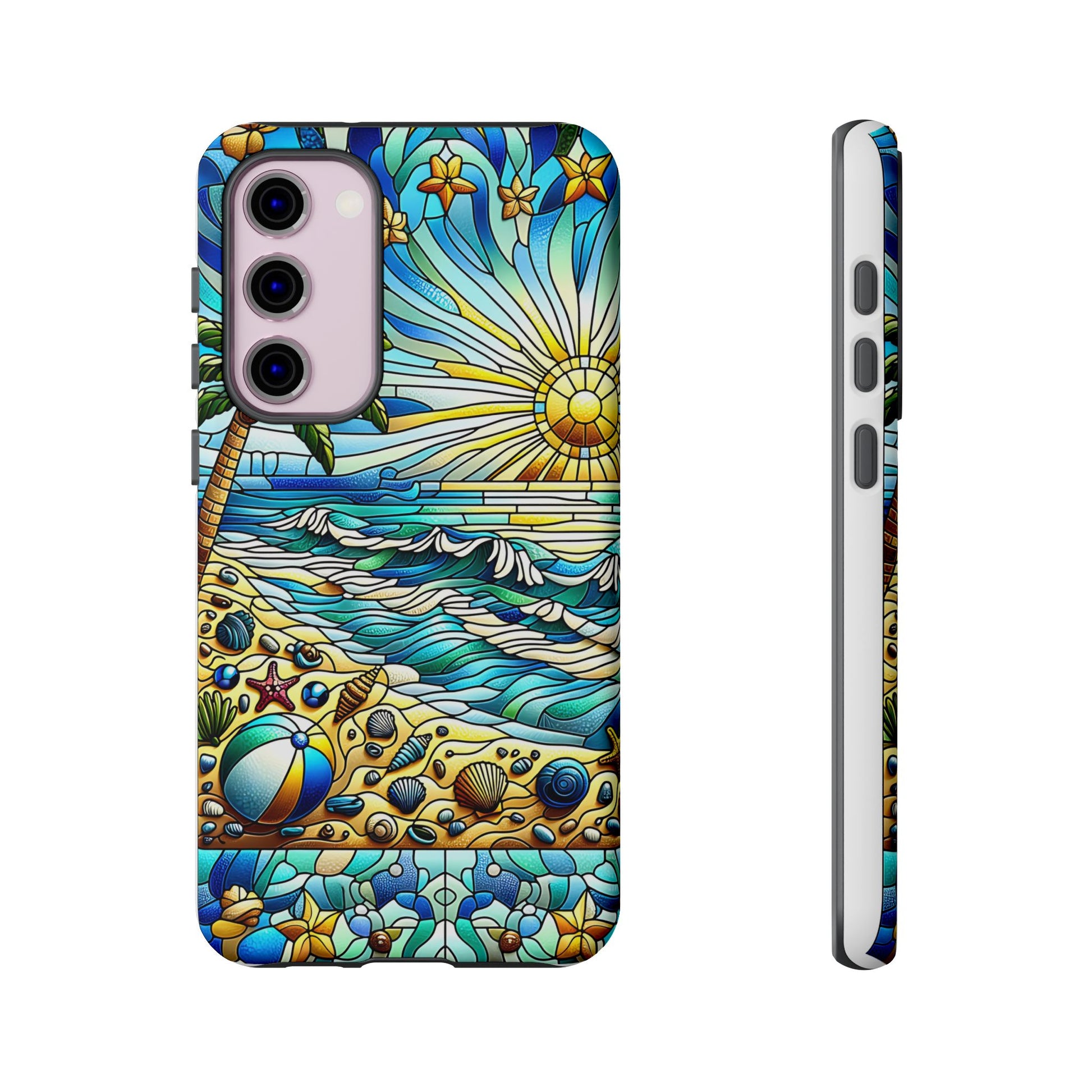 Stained Glass Tough Case, Protective Phone Case, Nature Inspired Smartphone Case, Summer Beach Play Day Phone Cover, Tough Phone Case for