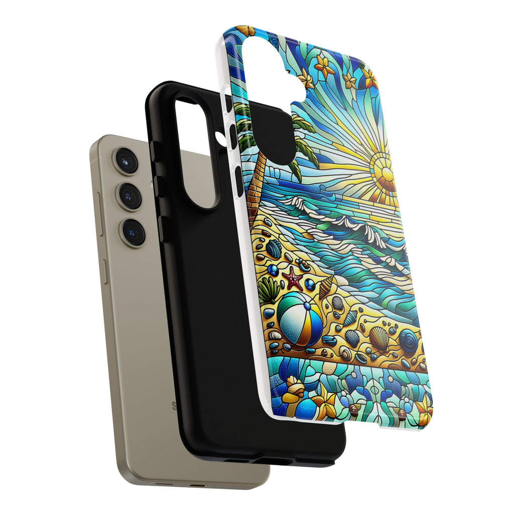 Stained Glass Tough Case, Protective Phone Case, Nature Inspired Smartphone Case, Summer Beach Play Day Phone Cover, Tough Phone Case for