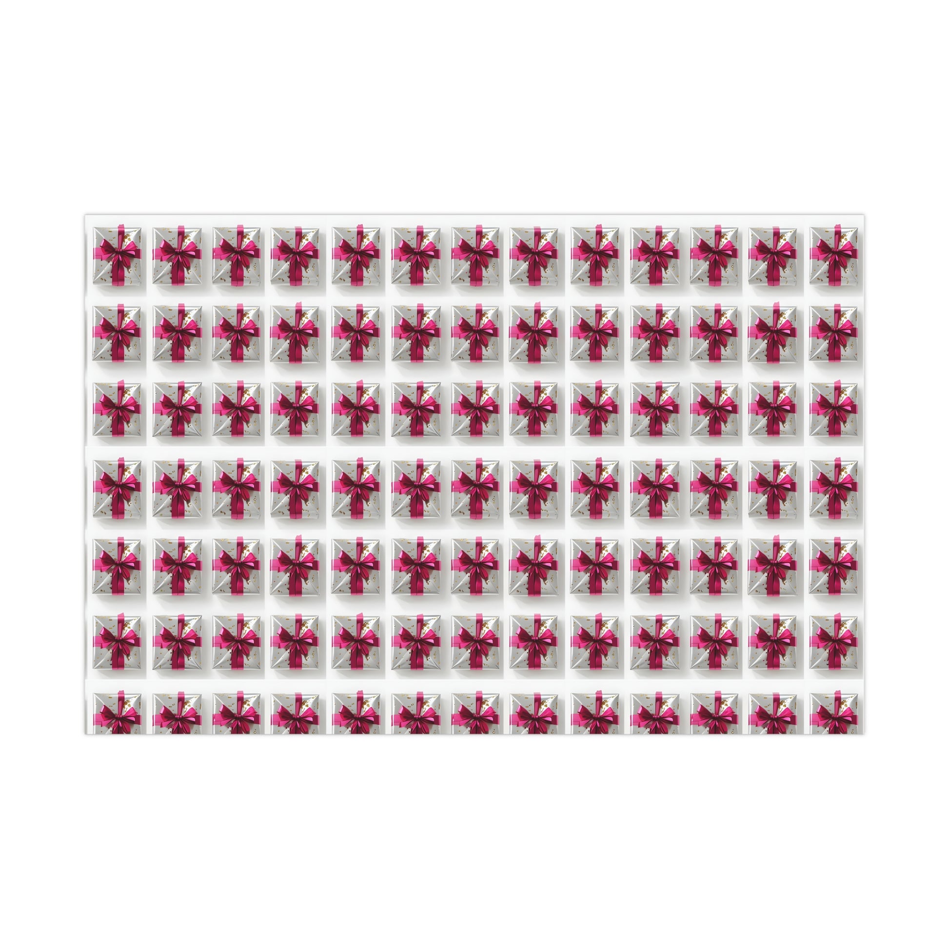 Wrapping Paper, Elegantly Wrapped Gifts On White Background with Hot Pink Bows - Gift Wrap Rolls, Eco-Friendly Gift Wrap, Holiday