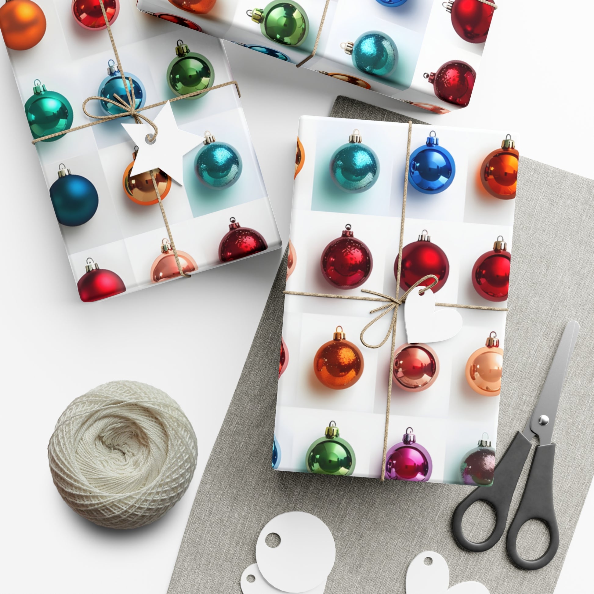 Wrapping Paper, Vibrant Christmas Ornaments On White Background - Gift Wrap Rolls, Eco-Friendly Gift Wrap, Holiday