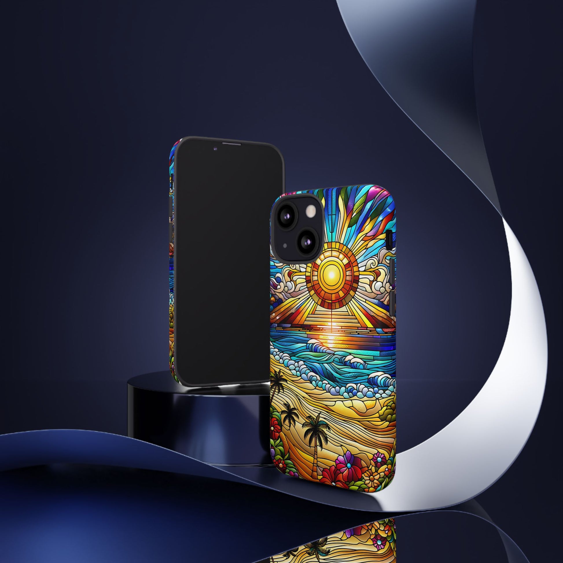 Stained Glass Tough Cases, Protective Phone Case, Nature Inspired Smartphone Cover, Beach Day Summer Accessories, Ocean Lover Gift
