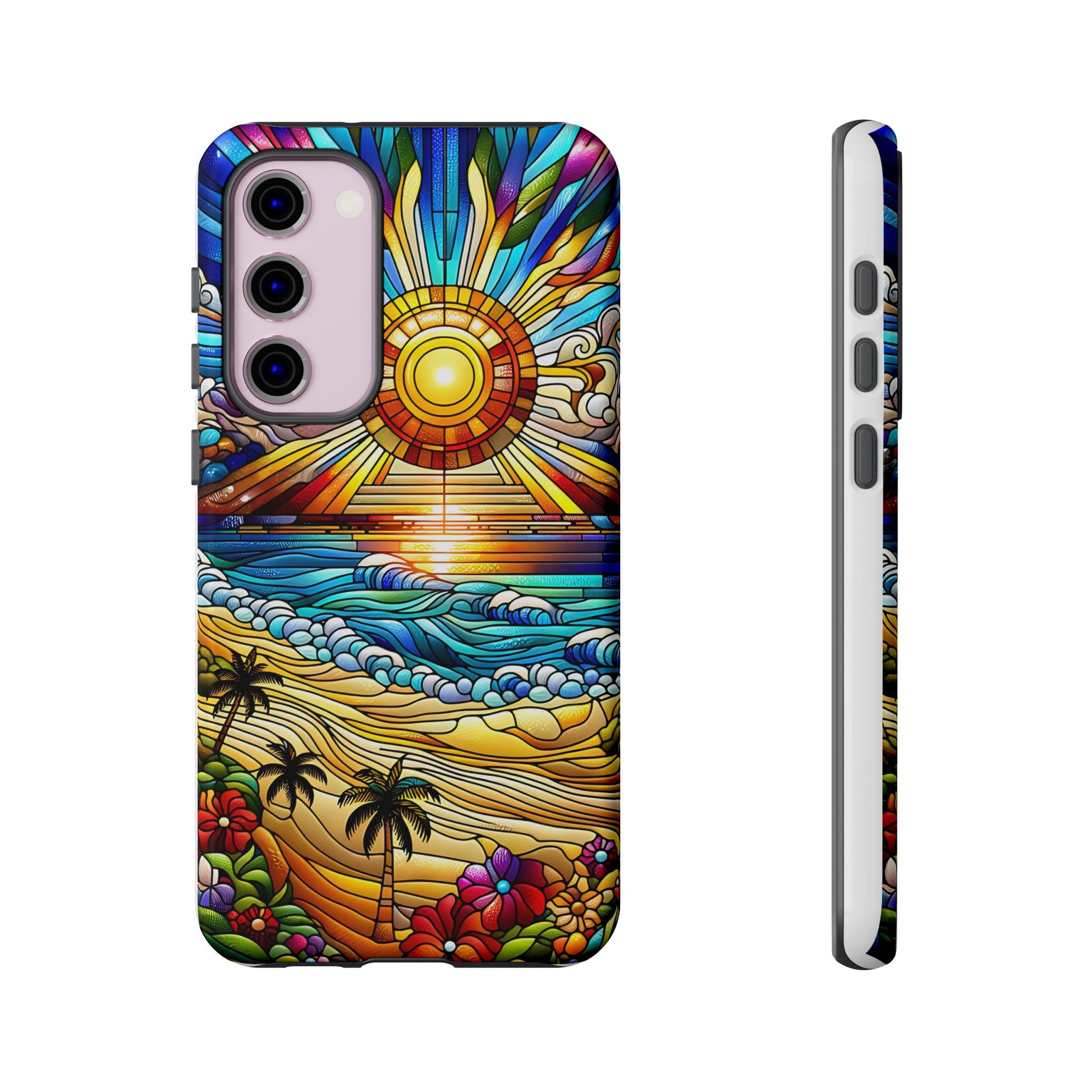 Stained Glass Tough Cases, Protective Phone Case, Nature Inspired Smartphone Cover, Beach Day Summer Accessories, Ocean Lover Gift