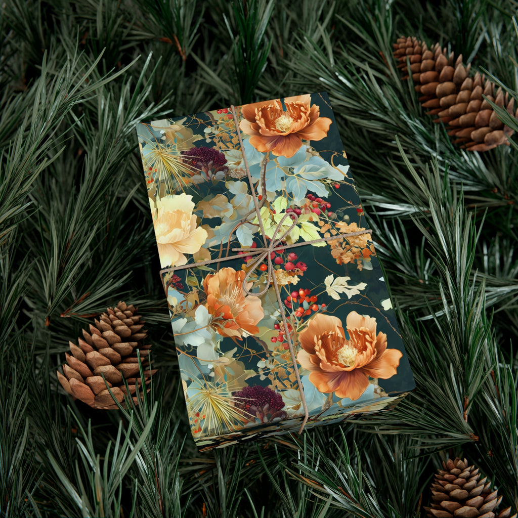 Gift Wrap Papers, Art Nouveau Floral Pattern Showcasing Vibrant Fall Colors, Wrapping Paper Roll, Holiday Gift Wrap, Gift Packaging, Craft