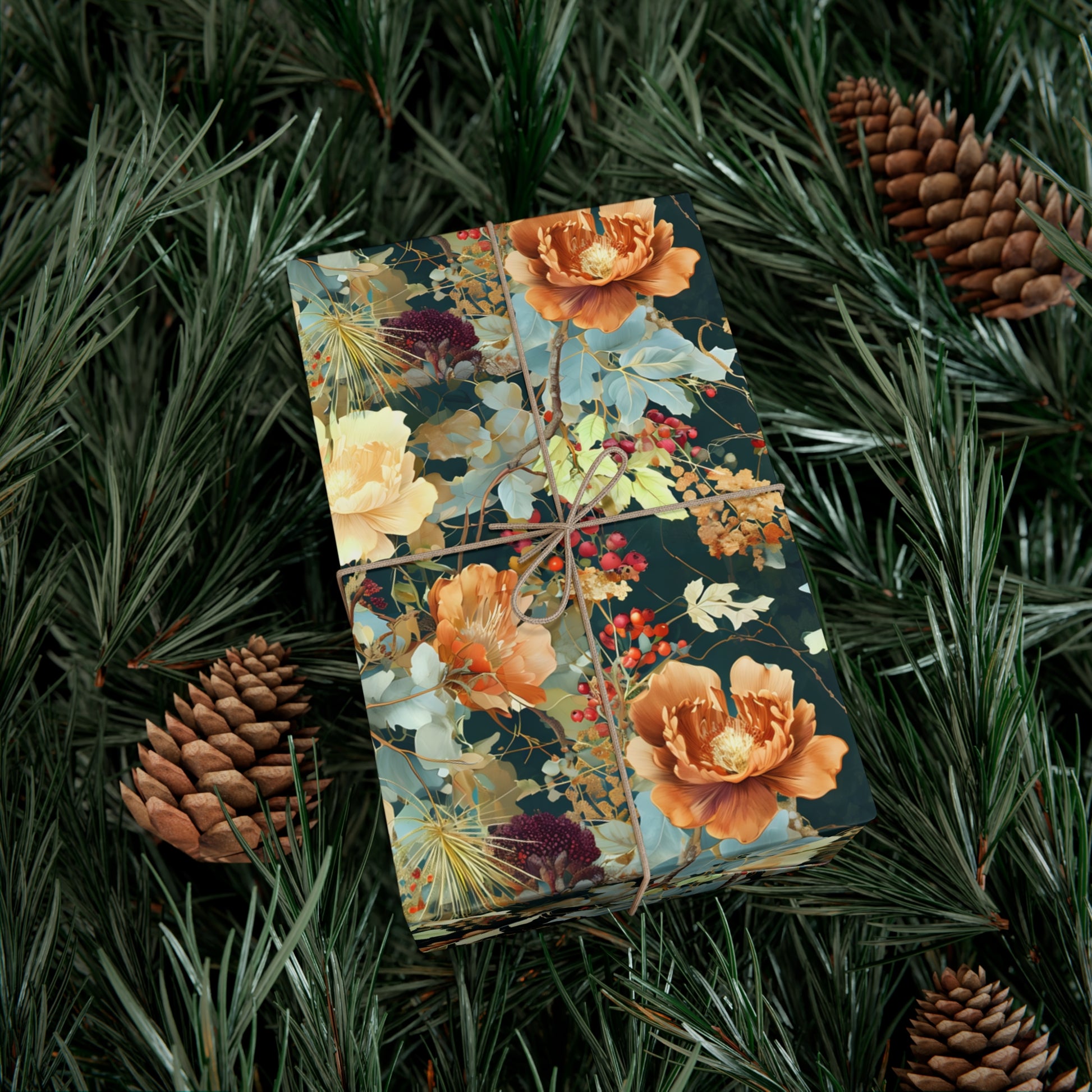 Gift Wrap Papers, Art Nouveau Floral Pattern Showcasing Vibrant Fall Colors, Wrapping Paper Roll, Holiday Gift Wrap, Gift Packaging, Craft
