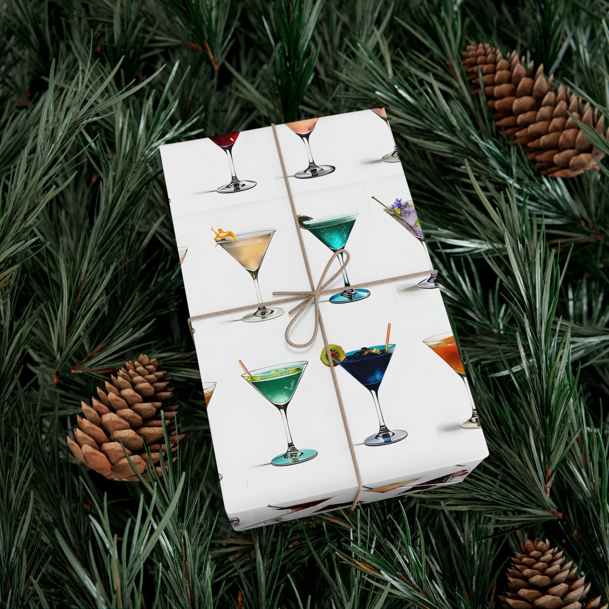 Wrapping Paper, Colorful Martinis On White Background - Gift Wrap Rolls, Eco-Friendly Gift Wrap, Holiday