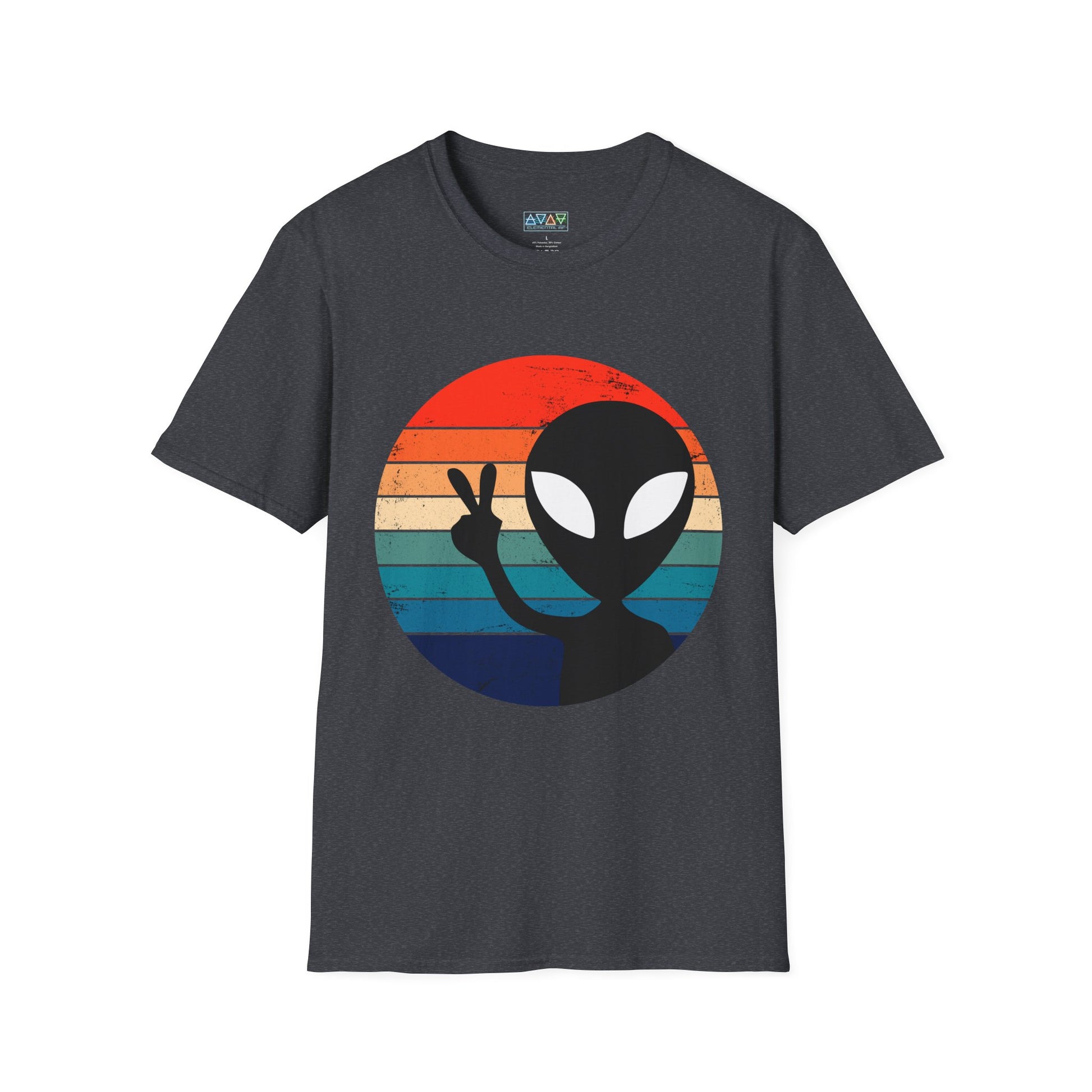 Retro Alien Vibes Unisex Softstyle T-Shirt, Cute Graphic Tee for Casual Wear, Fun Gift for Sci-Fi Lovers, Summer Party Shirt, Peace Sign Tee