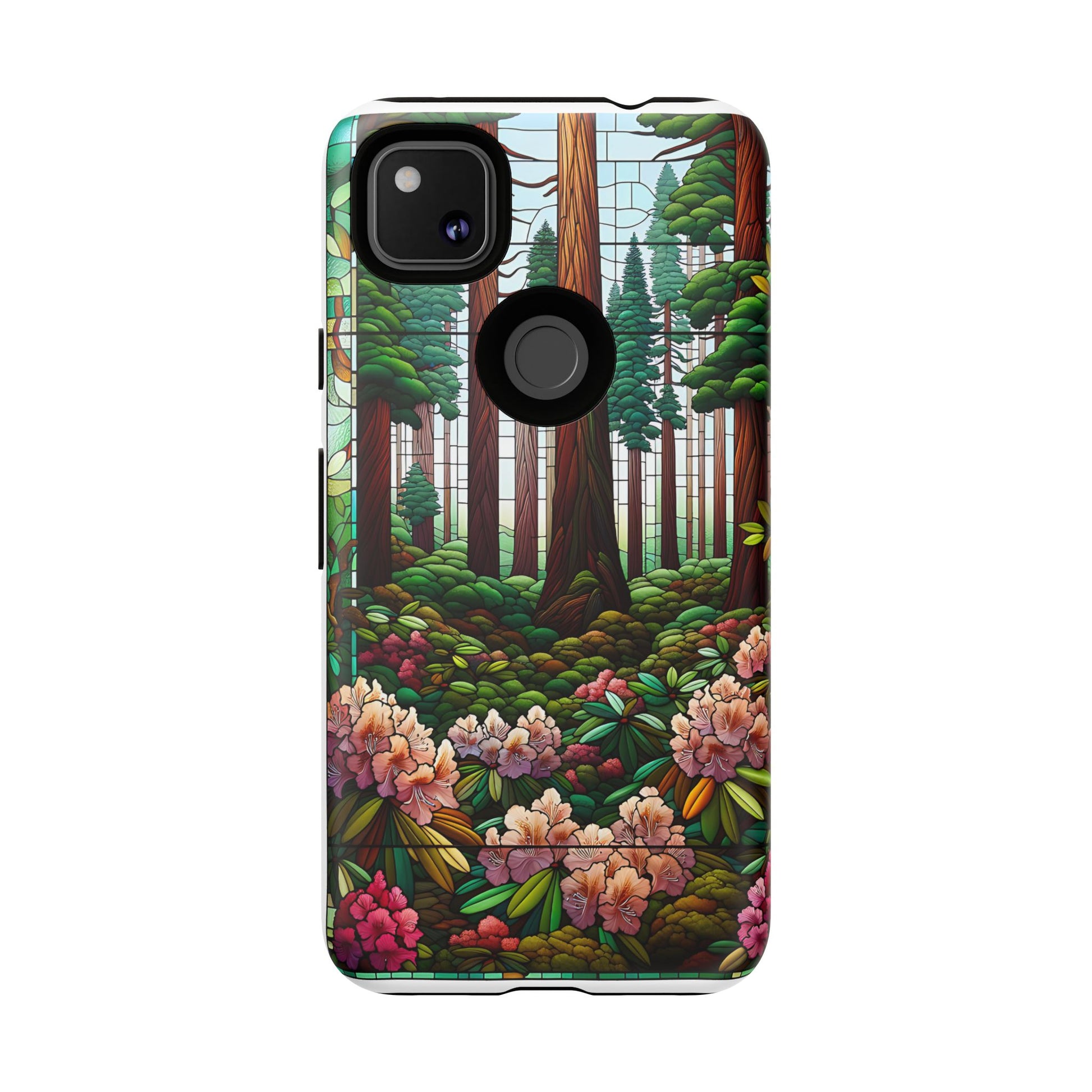 Nature Inspired Tough Cases - Redwood Trees & Rhododendrons Stained Glass iPhone Cover, Protective Phone Shell, Unique Samsung Galaxy Case,