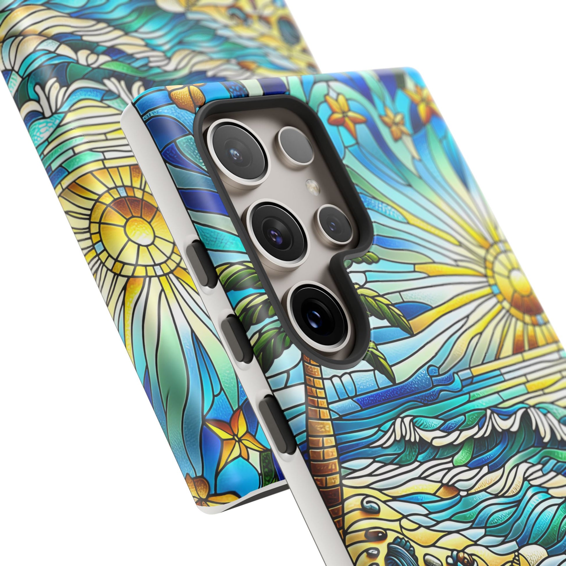 Stained Glass Tough Case, Protective Phone Case, Nature Inspired Smartphone Case, Summer Beach Play Day Phone Cover, Tough Phone Case for
