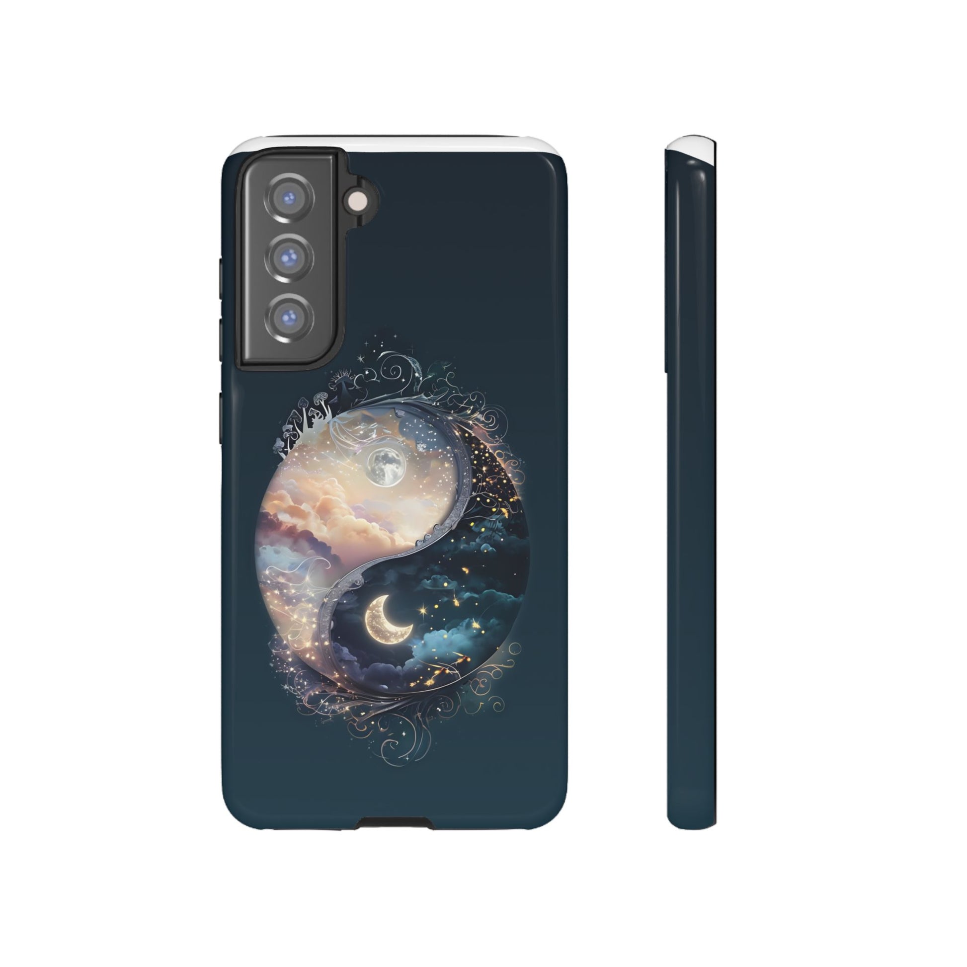 Phone Case, Yin-Yang Symbol Design, Whimsical Day Night Fantasy Print, Protective Cover, Tough Skin, Phone Accessories, Phone Protection