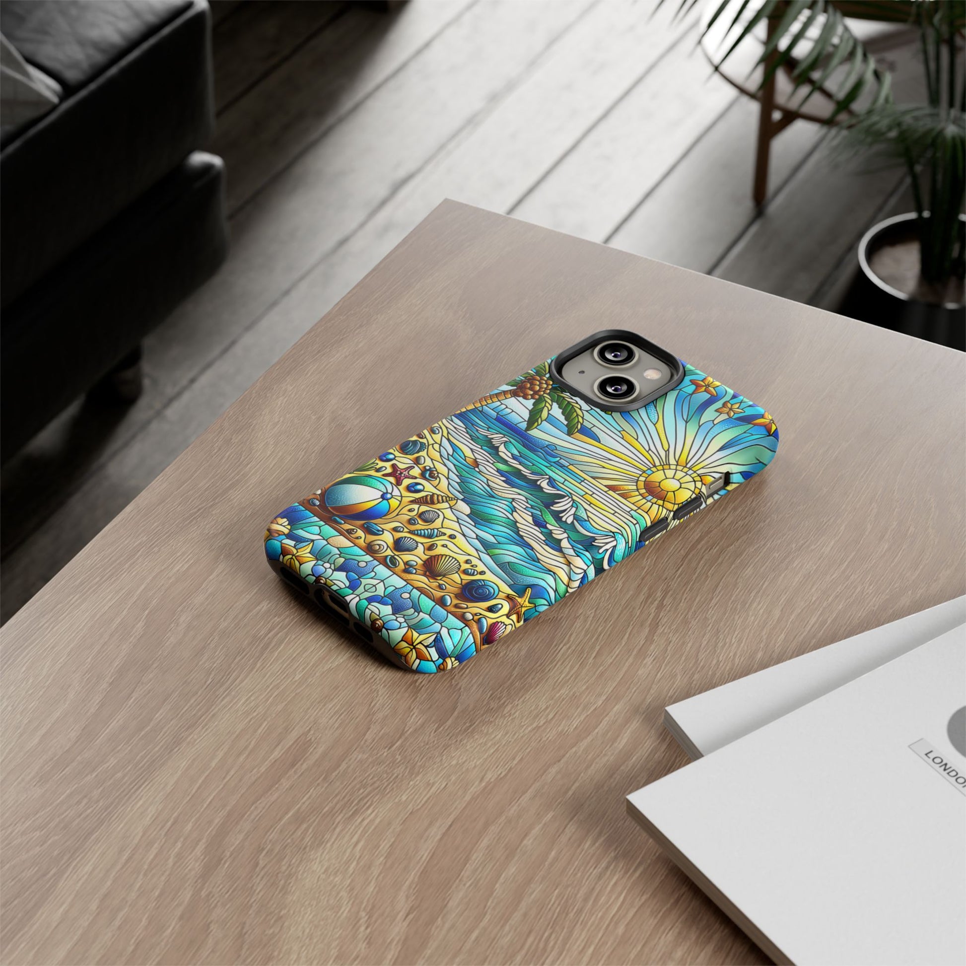 Stained Glass Tough Case, Protective Phone Case, Nature Inspired Smartphone Case, Summer Beach Play Day Phone Cover, Tough Phone Case for