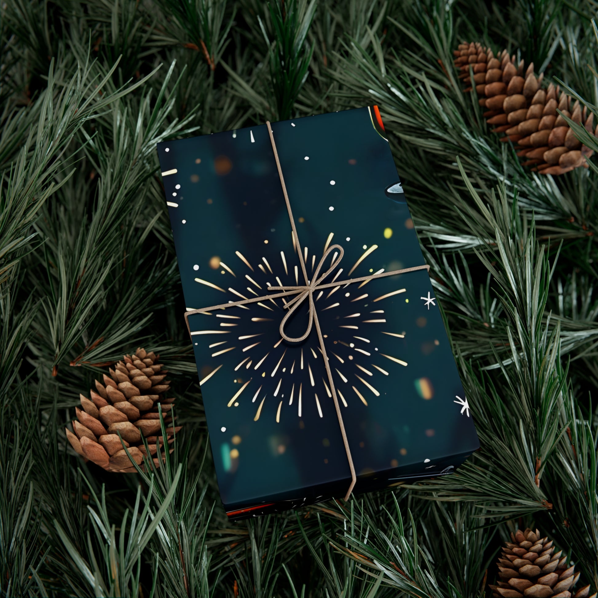 Gift Wrap Papers, New Year's Eve Celebration Pattern With Fireworks And Champagne, Wrapping Paper Roll, Holiday Gift Wrap, Festive