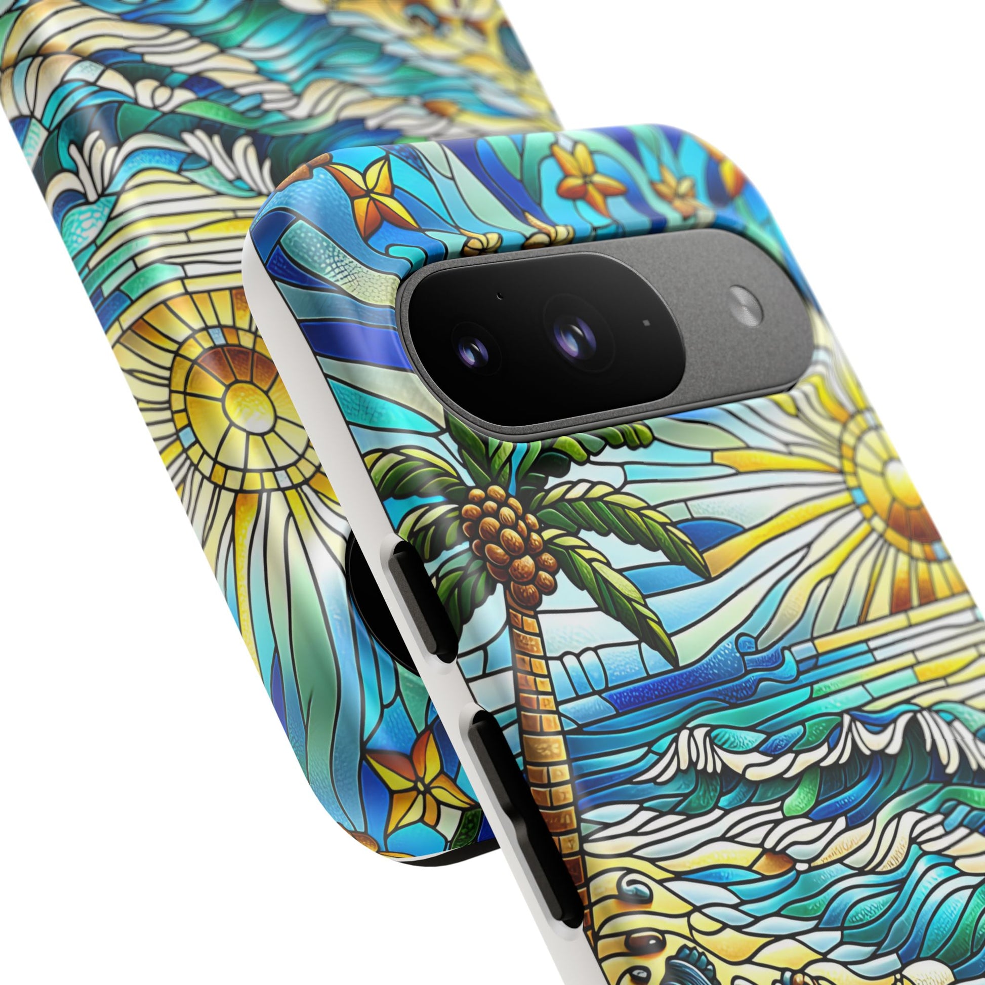 Stained Glass Tough Case, Protective Phone Case, Nature Inspired Smartphone Case, Summer Beach Play Day Phone Cover, Tough Phone Case for