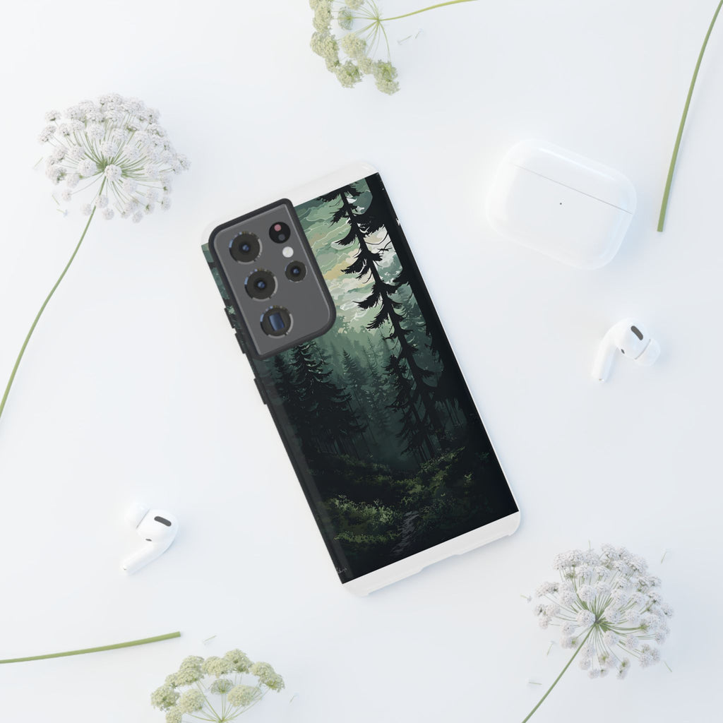 Phone Case, Serene Forest Landscape Digital Illustration Phone Case Cover, Tough Protective Cover, Unique Gift, Trendy