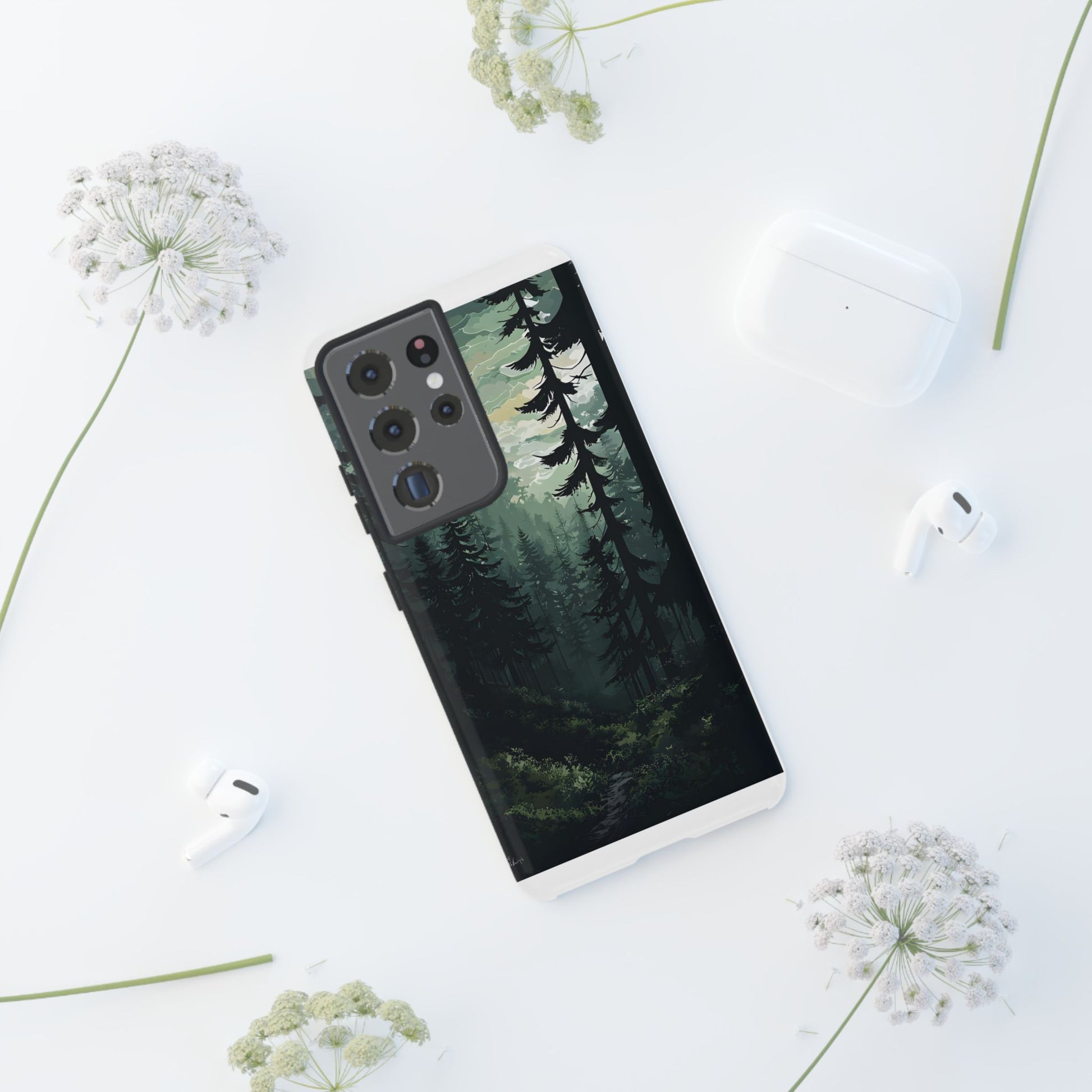 Phone Case, Serene Forest Landscape Digital Illustration Phone Case Cover, Tough Protective Cover, Unique Gift, Trendy