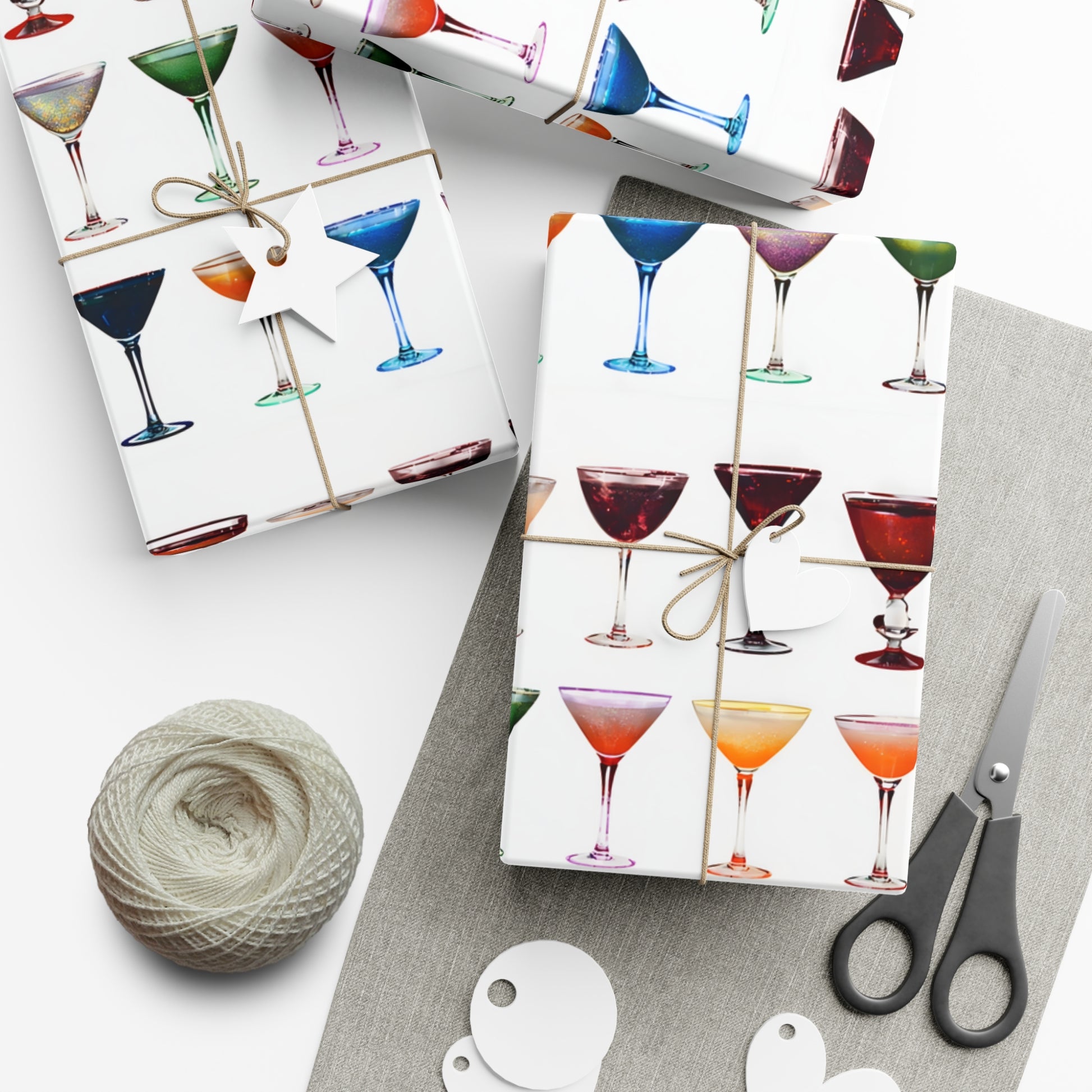 Wrapping Paper, Colorful Cocktails On White Background - Gift Wrap Rolls, Eco-Friendly Gift Wrap, Holiday