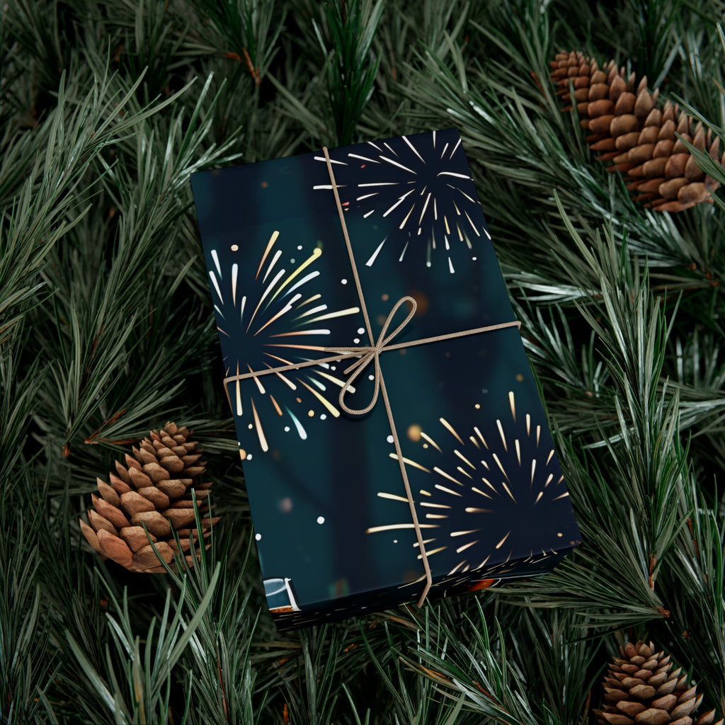 Gift Wrap Papers, New Year's Eve Celebration Pattern With Fireworks And Champagne, Wrapping Paper Roll, Holiday Gift Wrap, Festive
