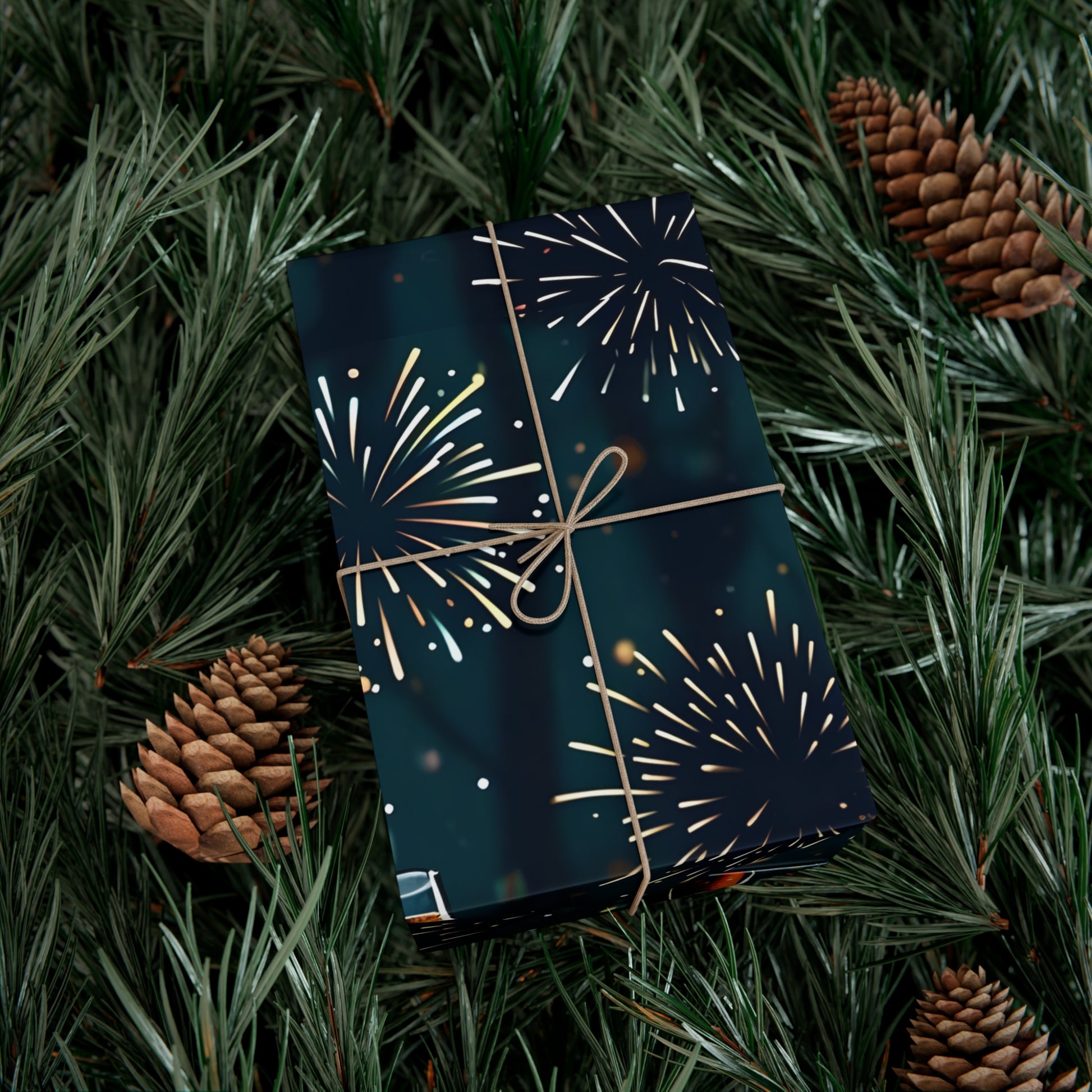 Gift Wrap Papers, New Year's Eve Celebration Pattern With Fireworks And Champagne, Wrapping Paper Roll, Holiday Gift Wrap, Festive