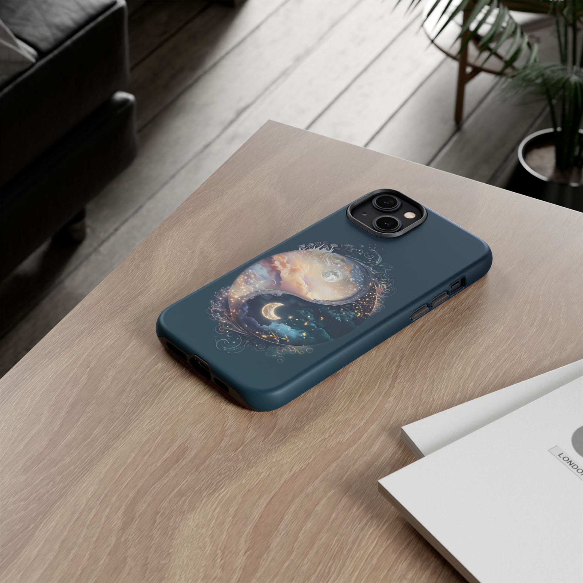 Phone Case, Yin-Yang Symbol Design, Whimsical Day Night Fantasy Print, Protective Cover, Tough Skin, Phone Accessories, Phone Protection